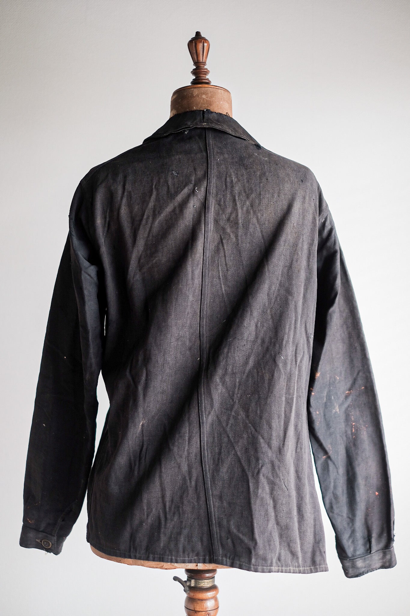[~ 20's] French Vintage Black Moleskin Work Jacket "6 Buttons"