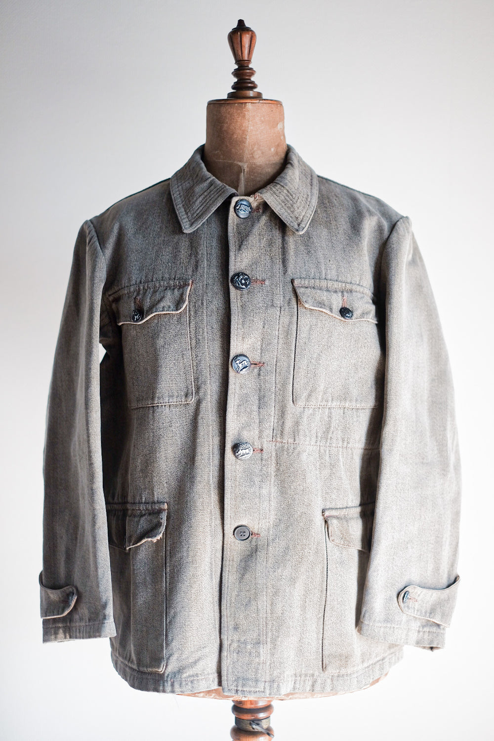 【~30's】French Vintage Brown Cotton Salt & Pepper Hunting Jacket