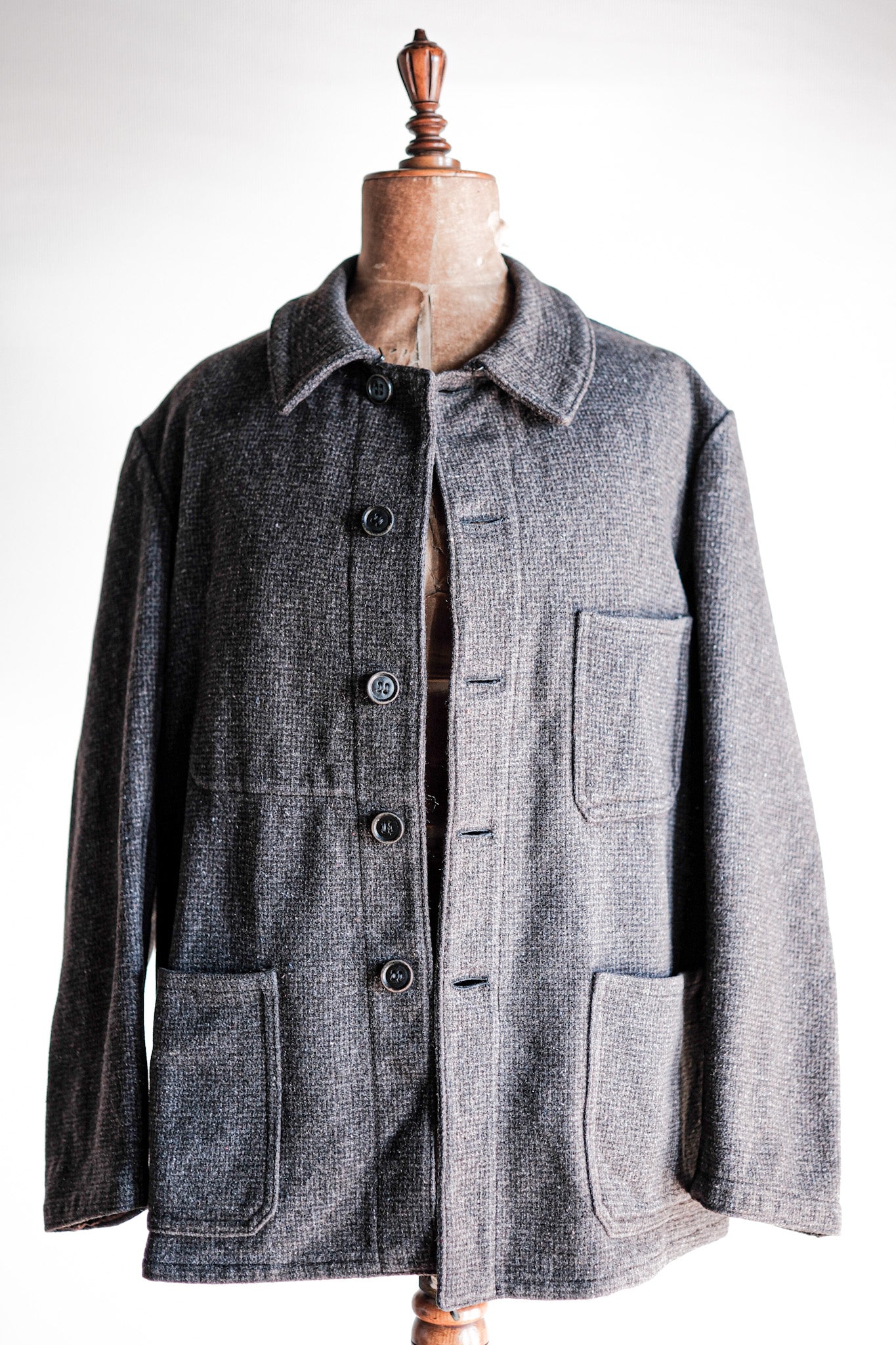 【~50's】French Vintage Gray Wool Checked Work Jacket