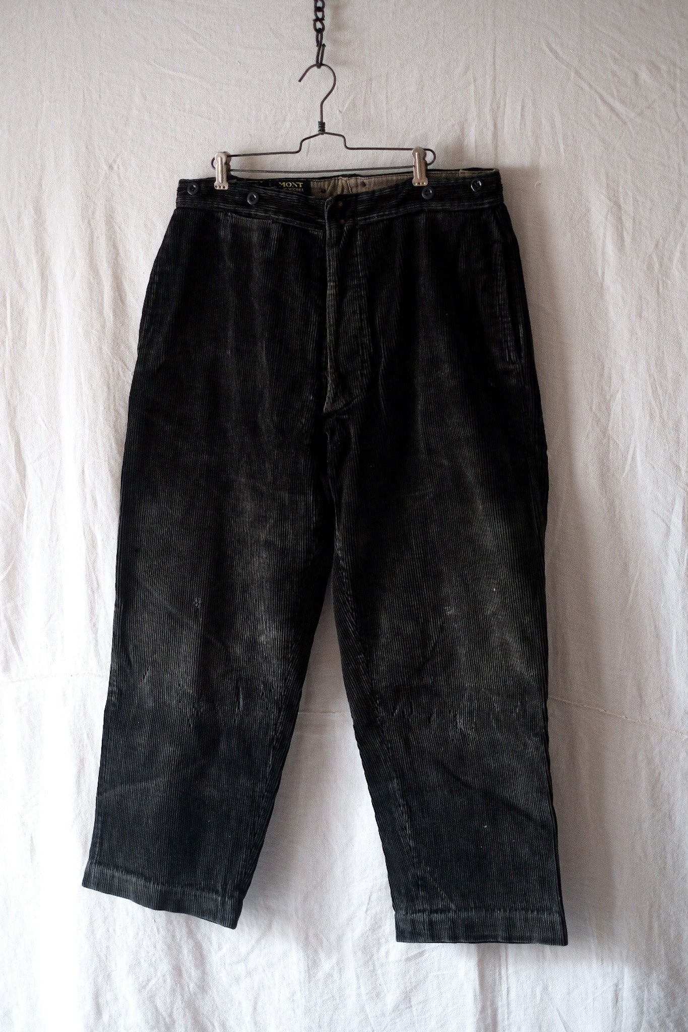 [~ 40's] vintage français "Le Mont St. Michel" Pantalon de travail en velours en velours noir