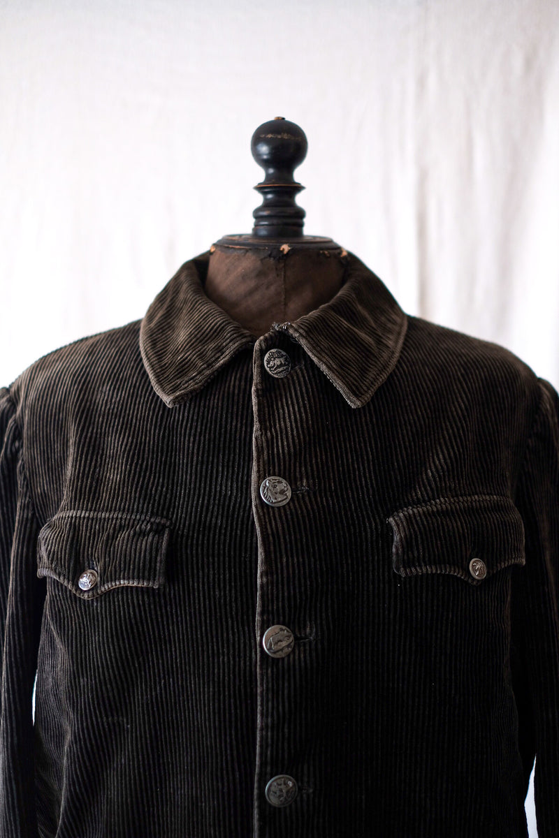 40's】French Vintage Dark Brown Corduroy Hunting Jacket 