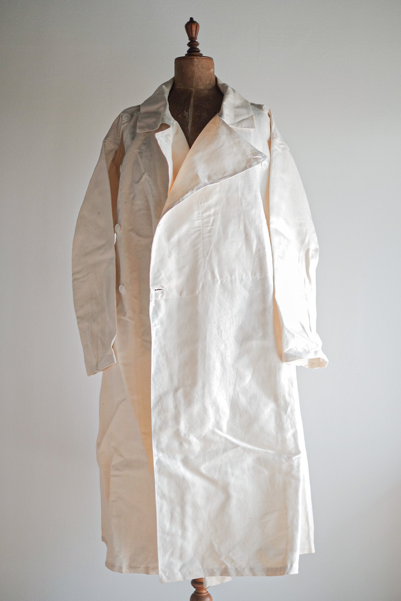 ［~50's］French Army Double Breasted Linen Coat Hospital Military "Dead Stock"