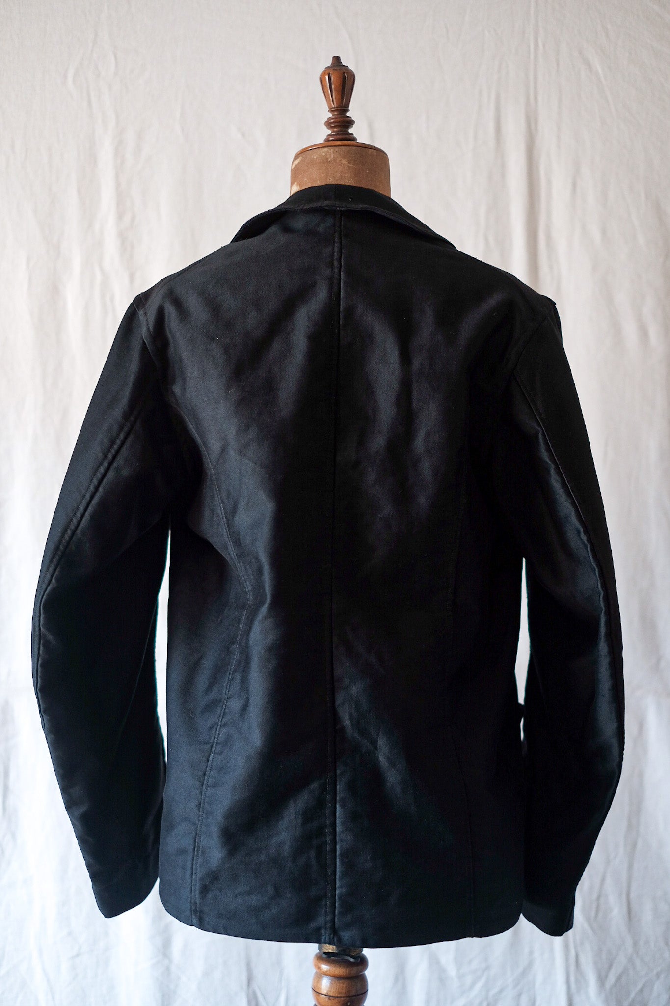 [~ 30's] French Vintage Double Breasted Black Moleskin Work Jacket