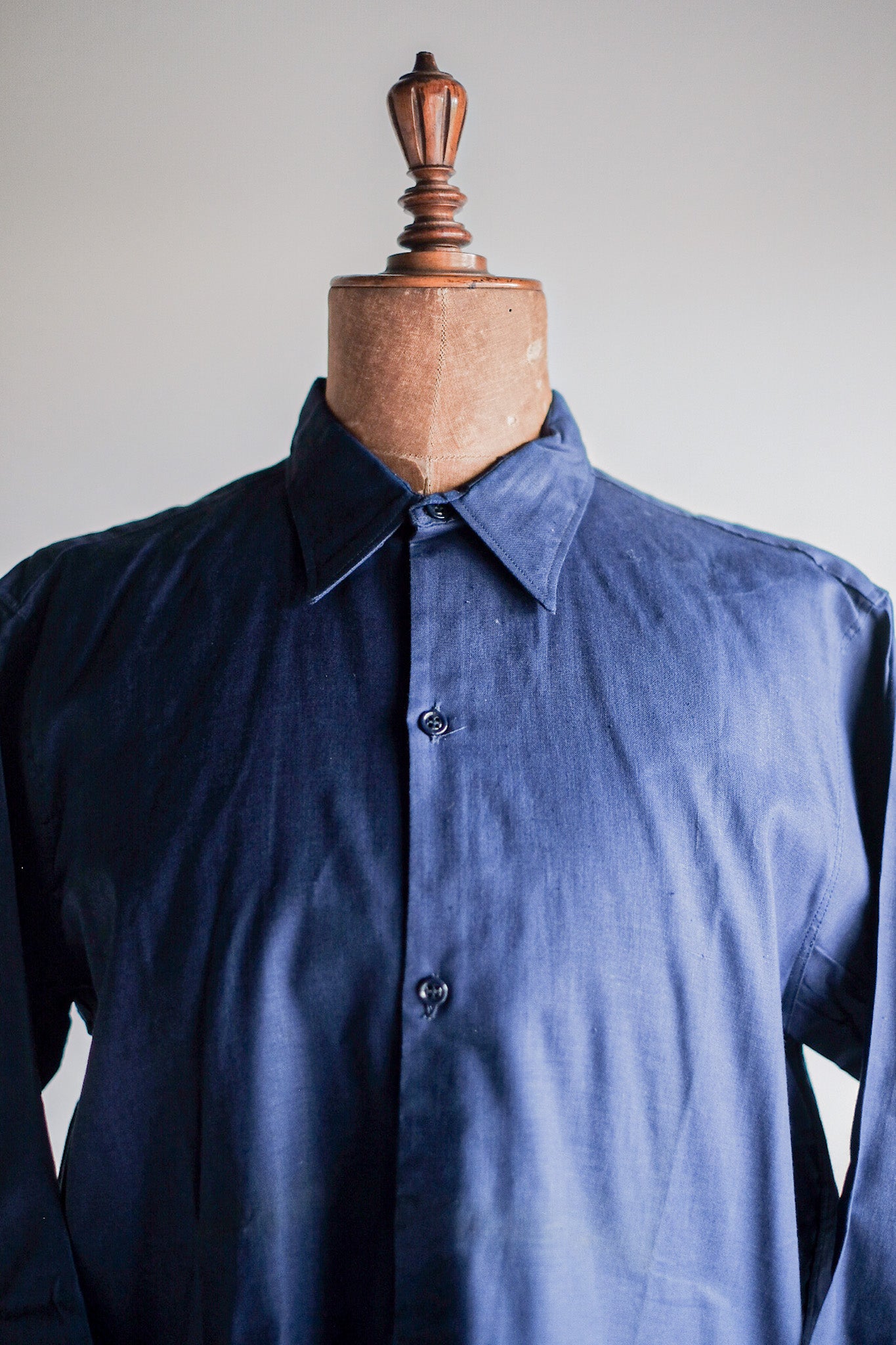 [~ 40's] French Vintage Indigo Linen Grandpa Shirt "Dead Stock"