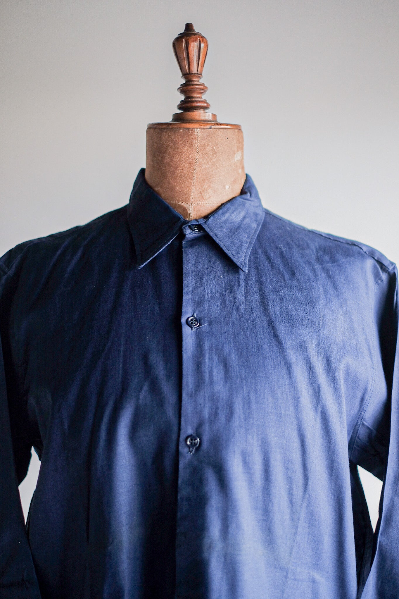 ［~40's］French Vintage Indigo Linen Grandpa Shirt "Dead Stock"