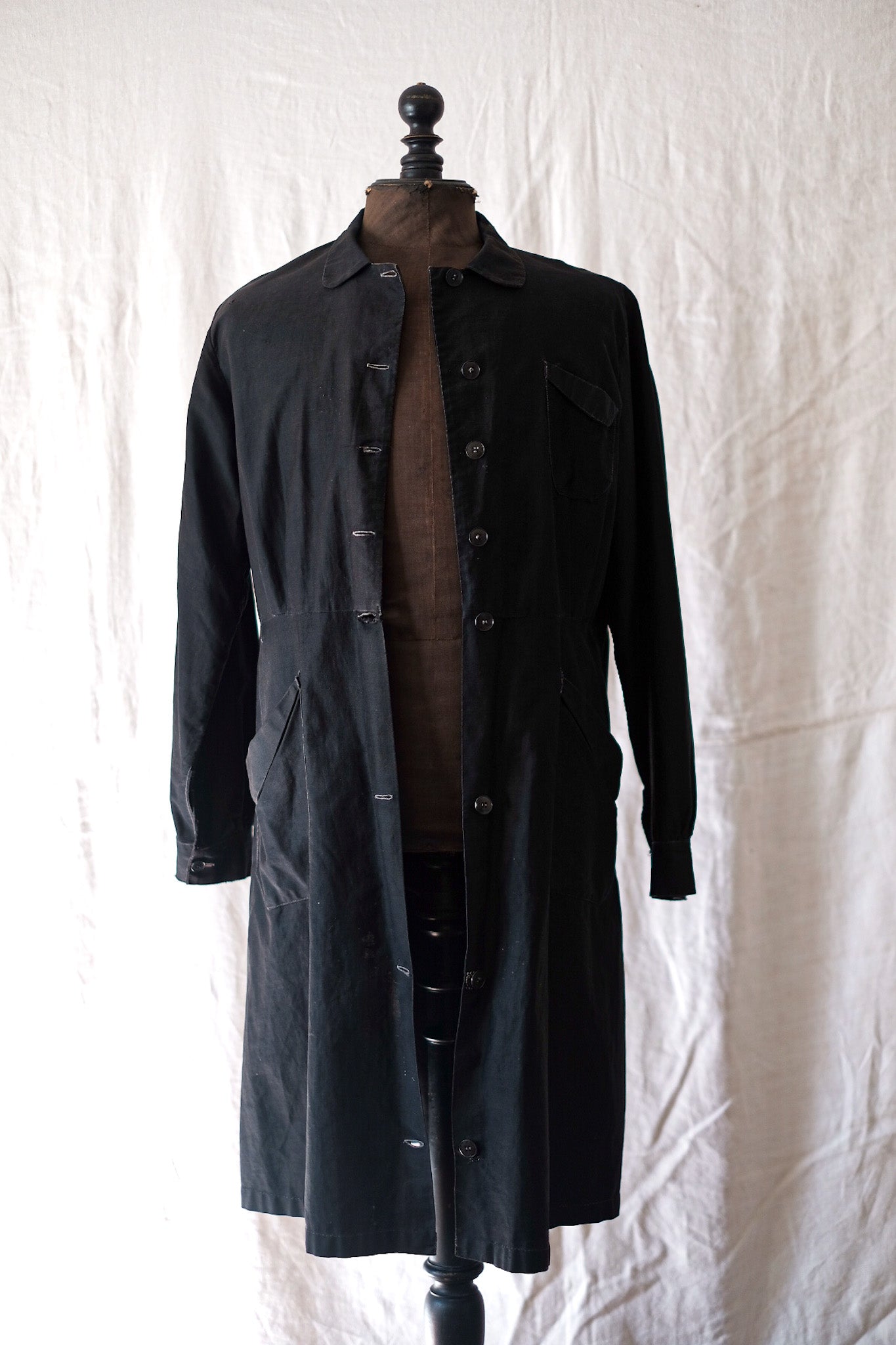 [~ 30's] French Vintage Black Moleskin Work Coat