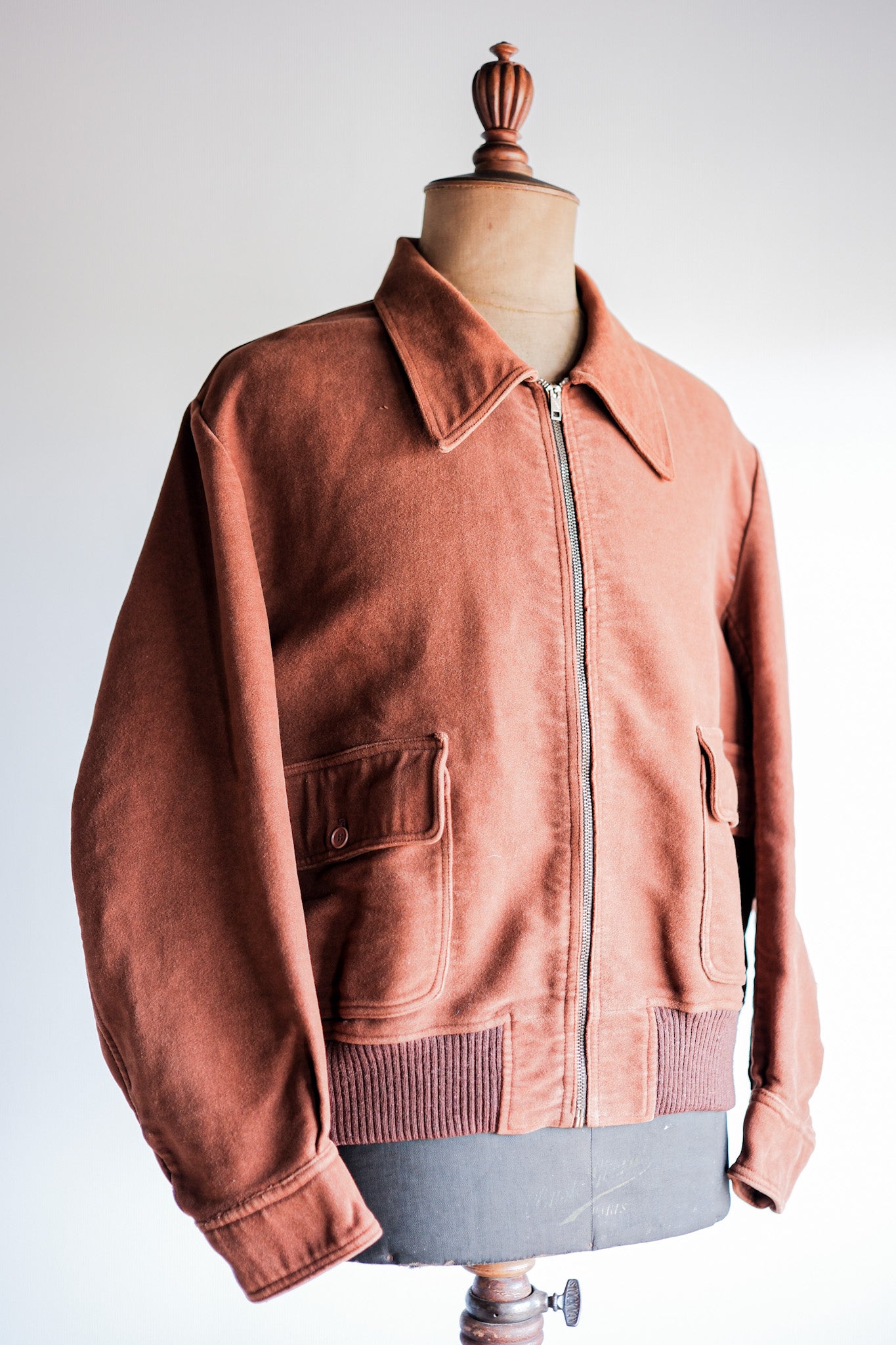 【~40’s】French Vintage Brown Moleskin Cyclist Jacket