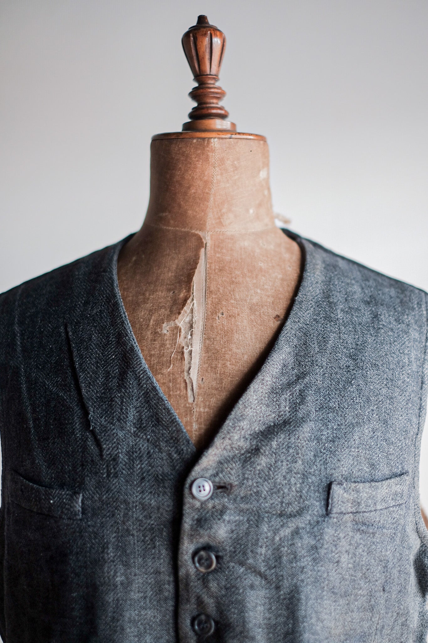 【~40's】French Vintage Gray Wool Work Gilet