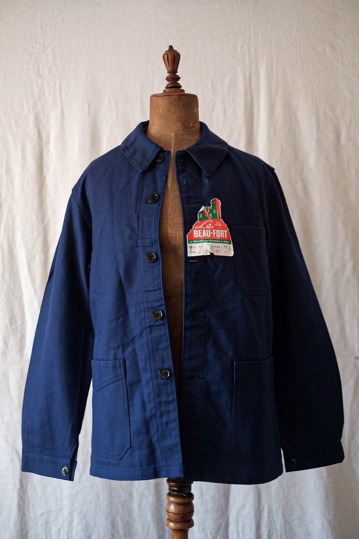 [〜50年代]法國復古藍色棉花斜紋斜紋夾克“死庫存”