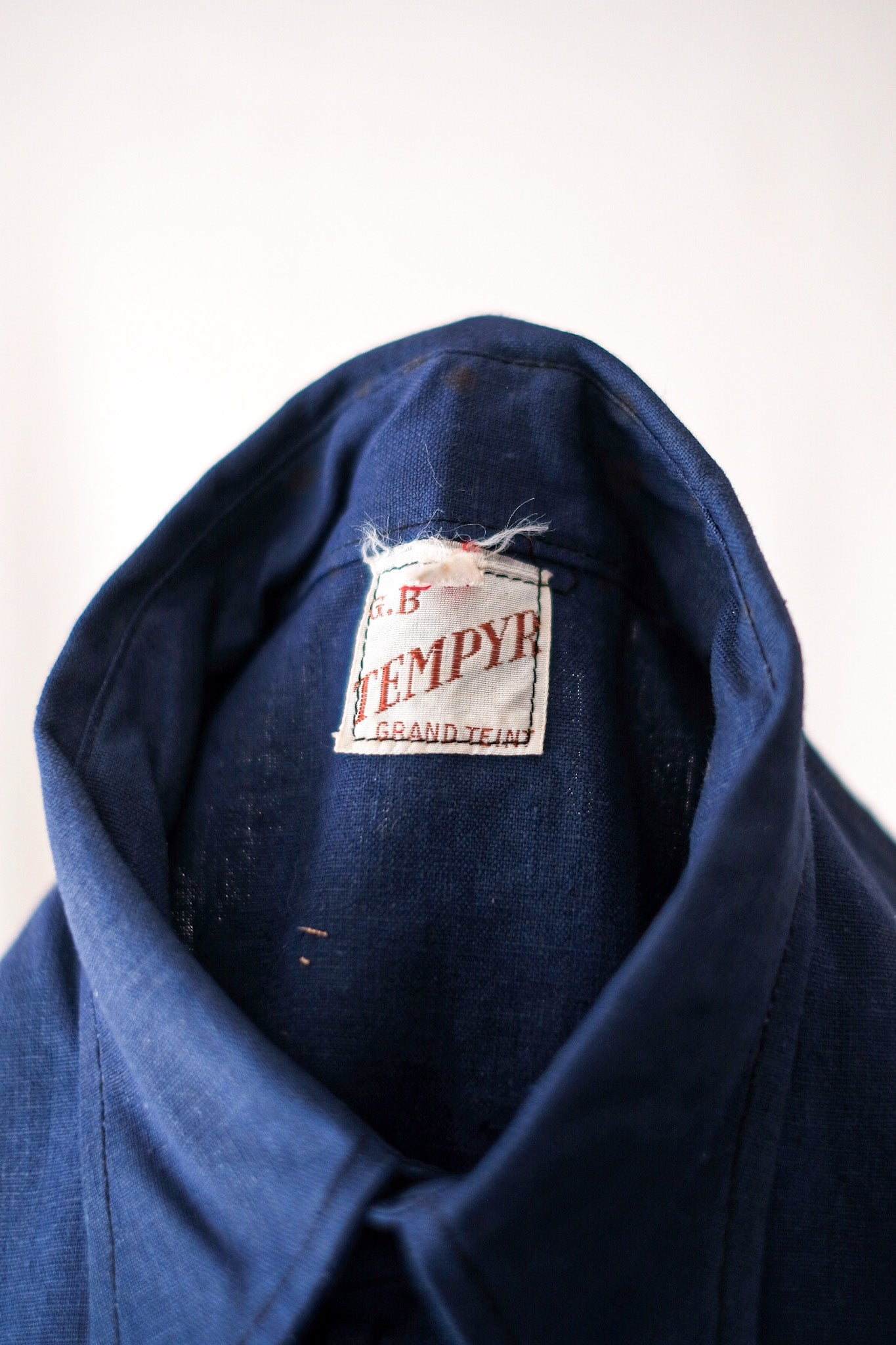 【~40's】French Vintage Indigo Metis Short Sleeve Grandpa Shirt "Dead Stock"