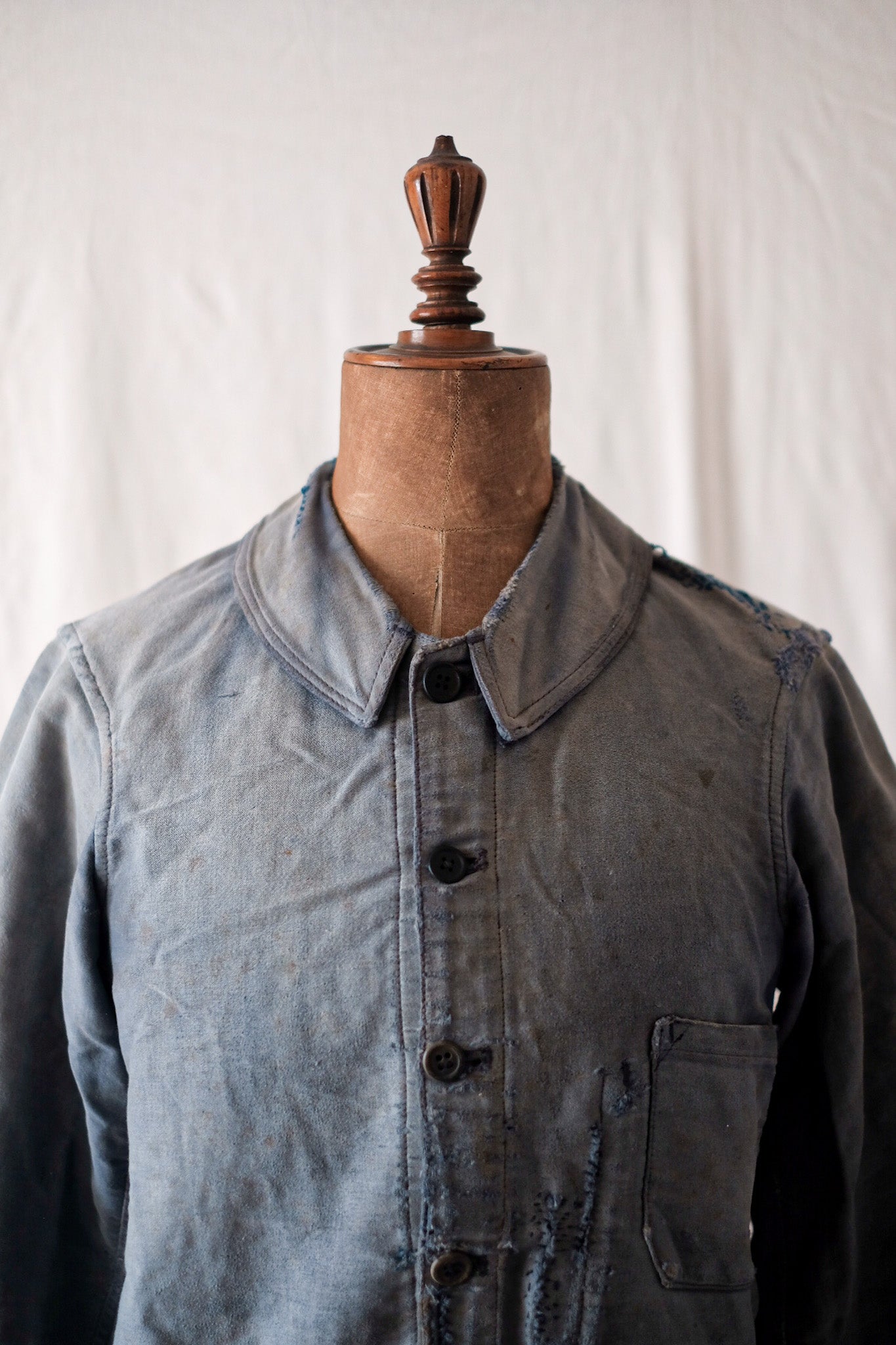 【~30's】French Vintage Blue Moleskin Work Jacket "CREPIER"