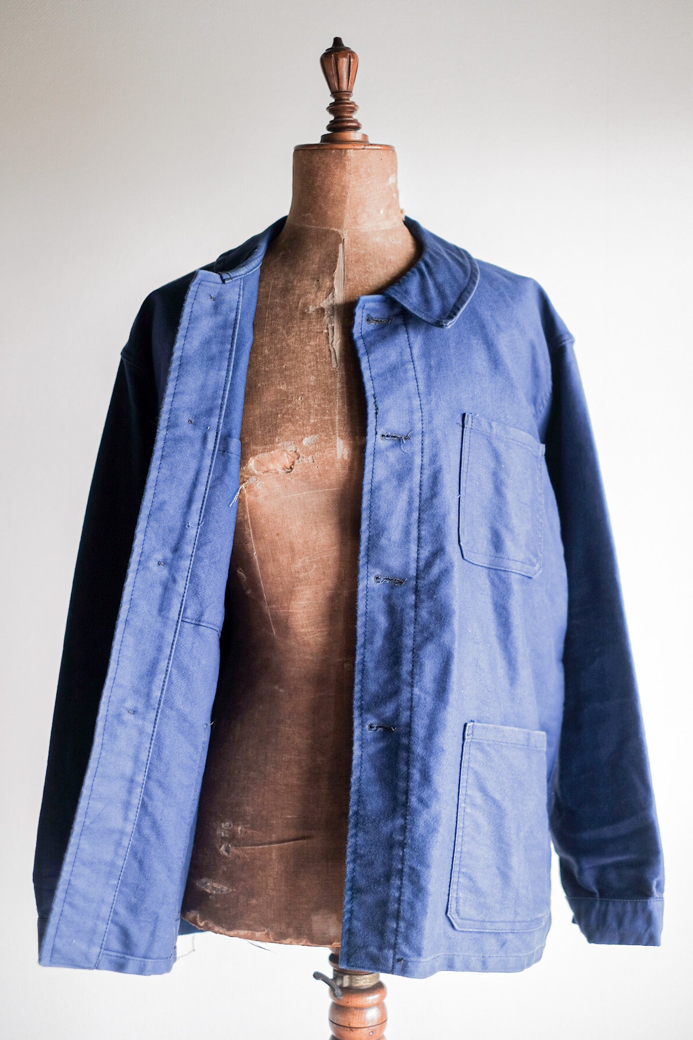 [~ 60's] French Vintage Blue Moleskin Work Jacket "4 Buttons"