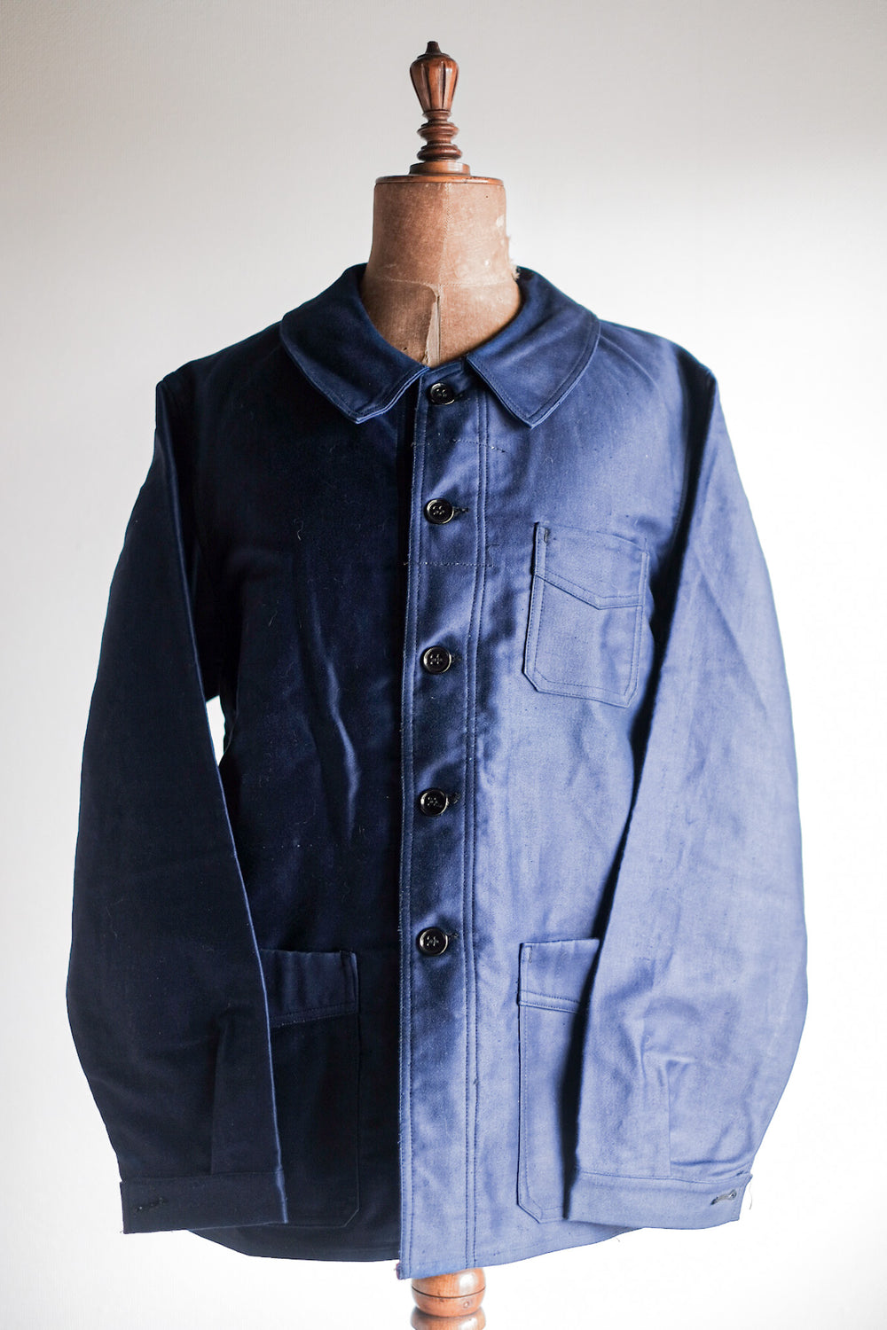 【~40's】French Vintage Blue Moleskin Work Jacket "Le Mont St. Michel" "Dead Stock"