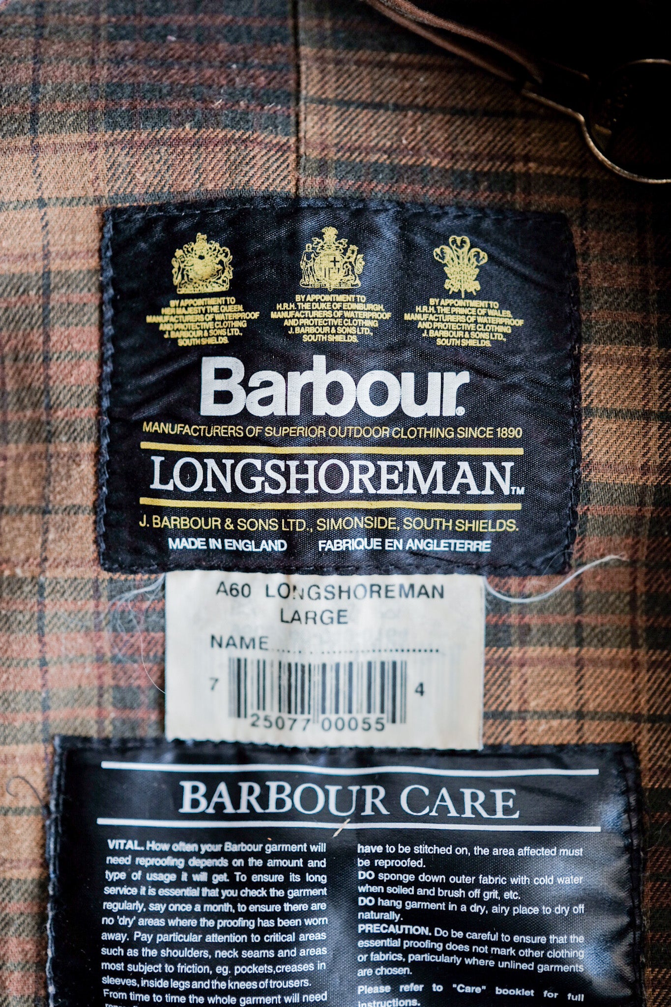 90's】Vintage Barbour “LONGSHOREMAN” 3 Crest Size.LARGE