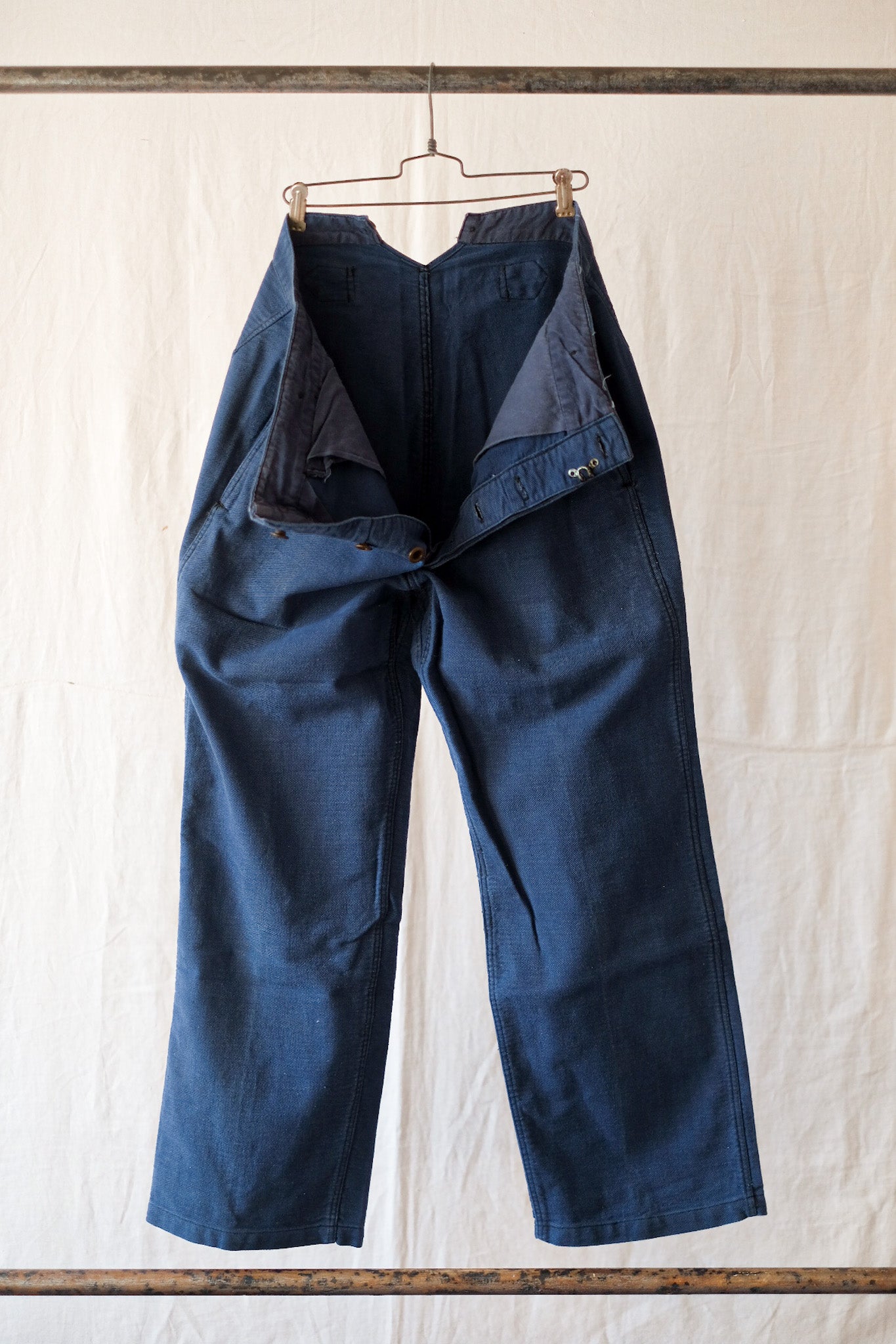 [〜30年代]法國復古靛藍棉花斜紋工程褲子