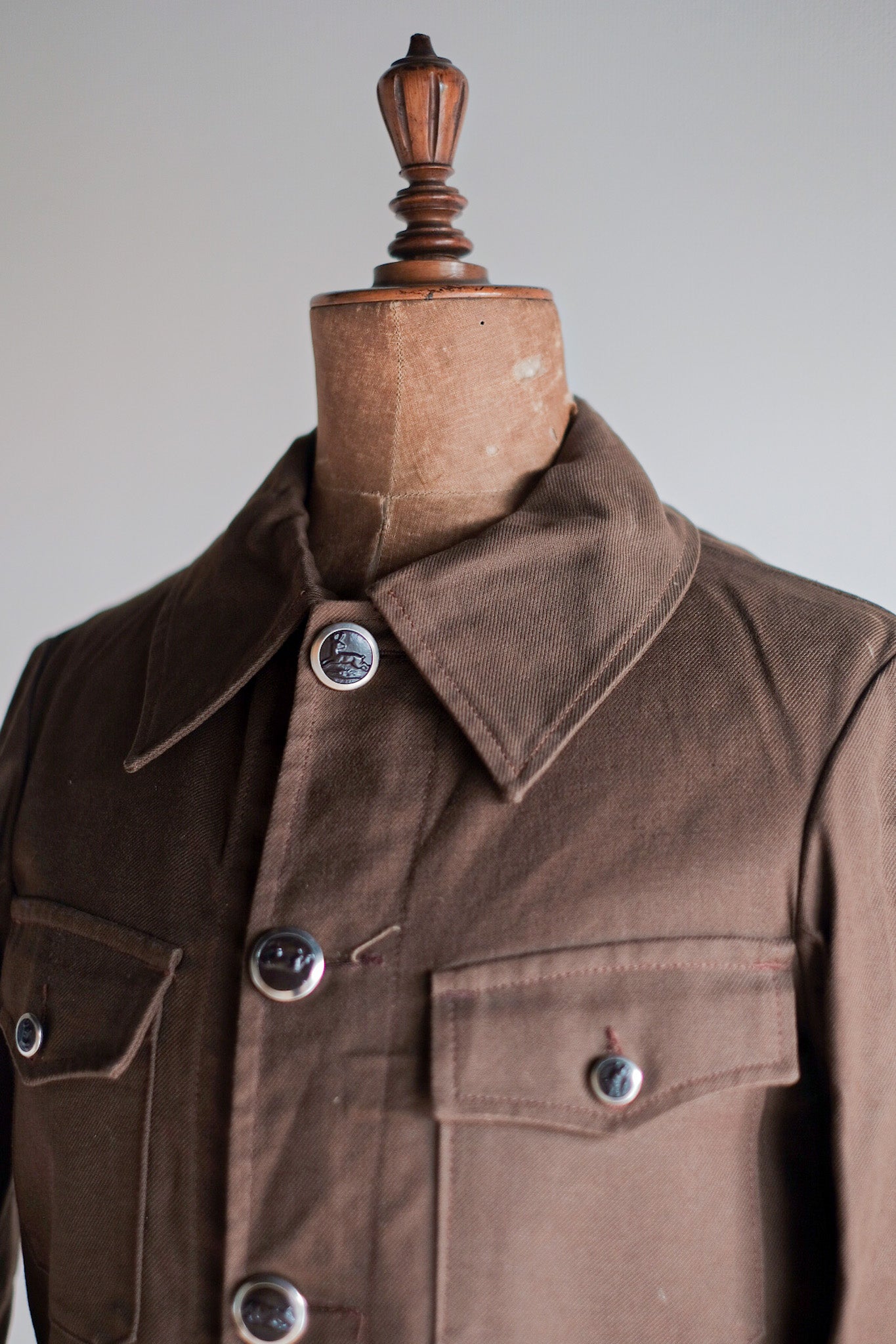 ［~40's］French Vintage Brown Cotton Twill Hunting Jacket "Dead Stock"