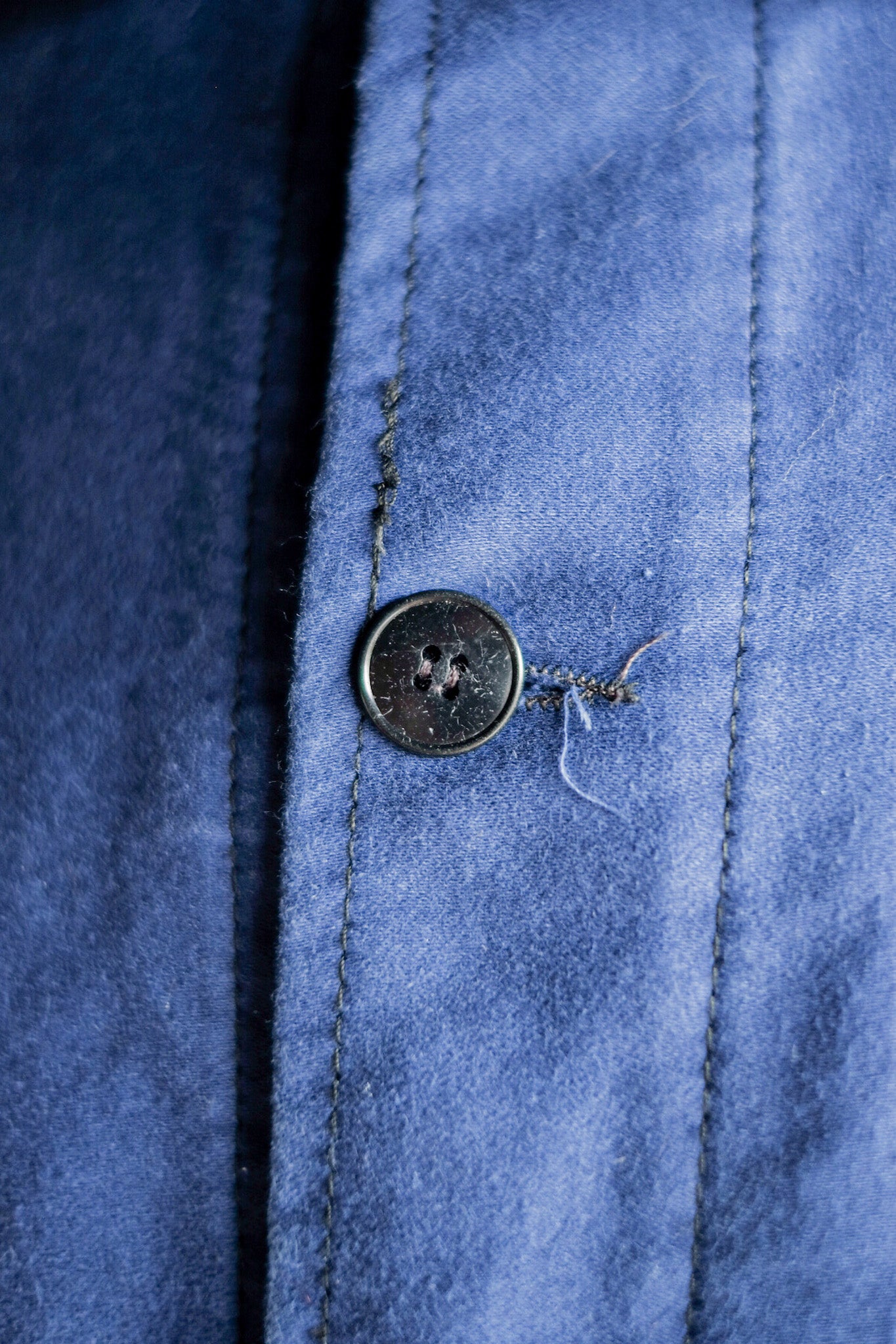 [~ 60's] Veste de travail de moleskin bleu vintage française "4 boutons"