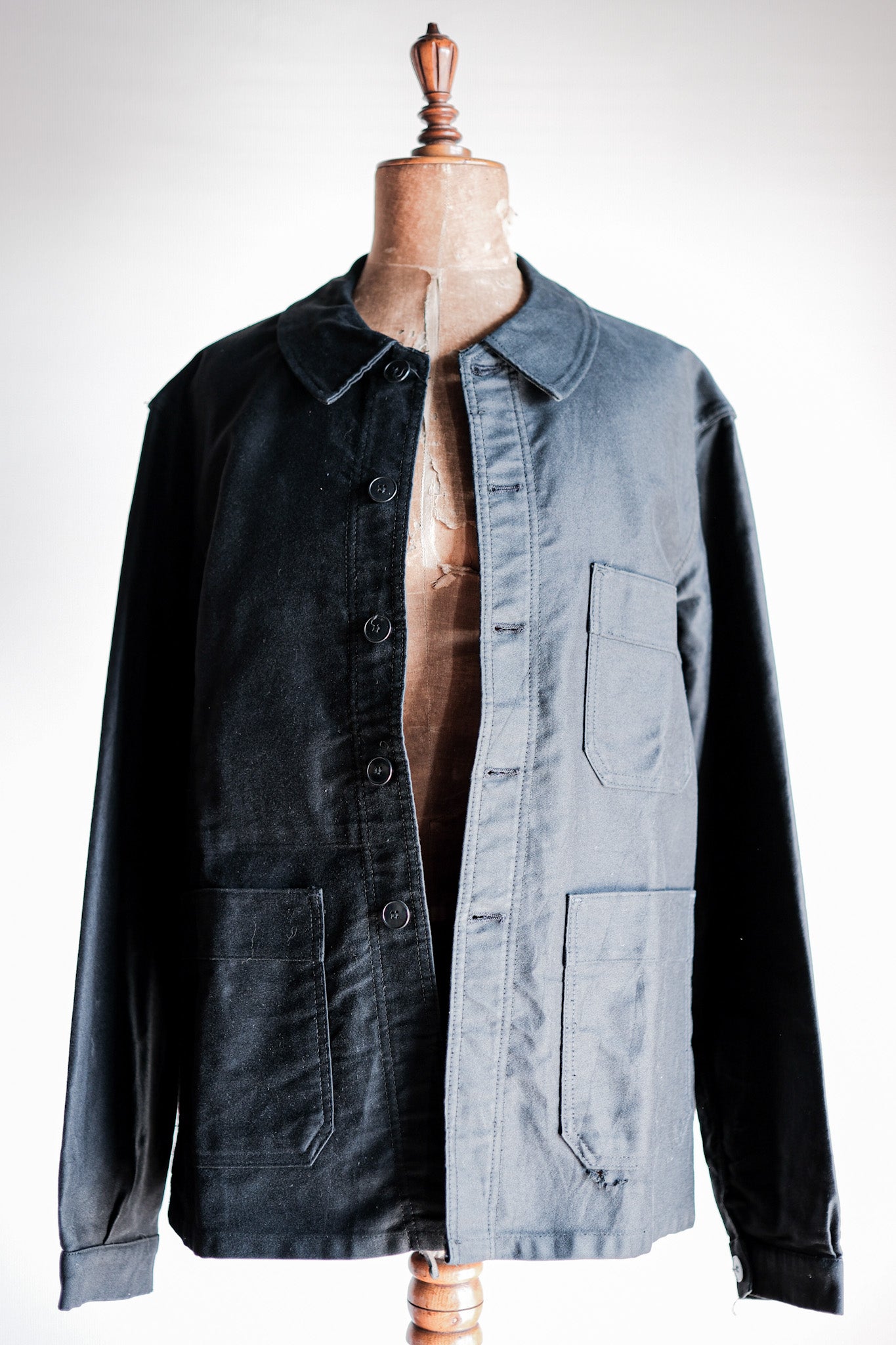 [~ 60's] French Vintage Black Moleskin Work Jacket Size.46 "Adolphe Lafont"