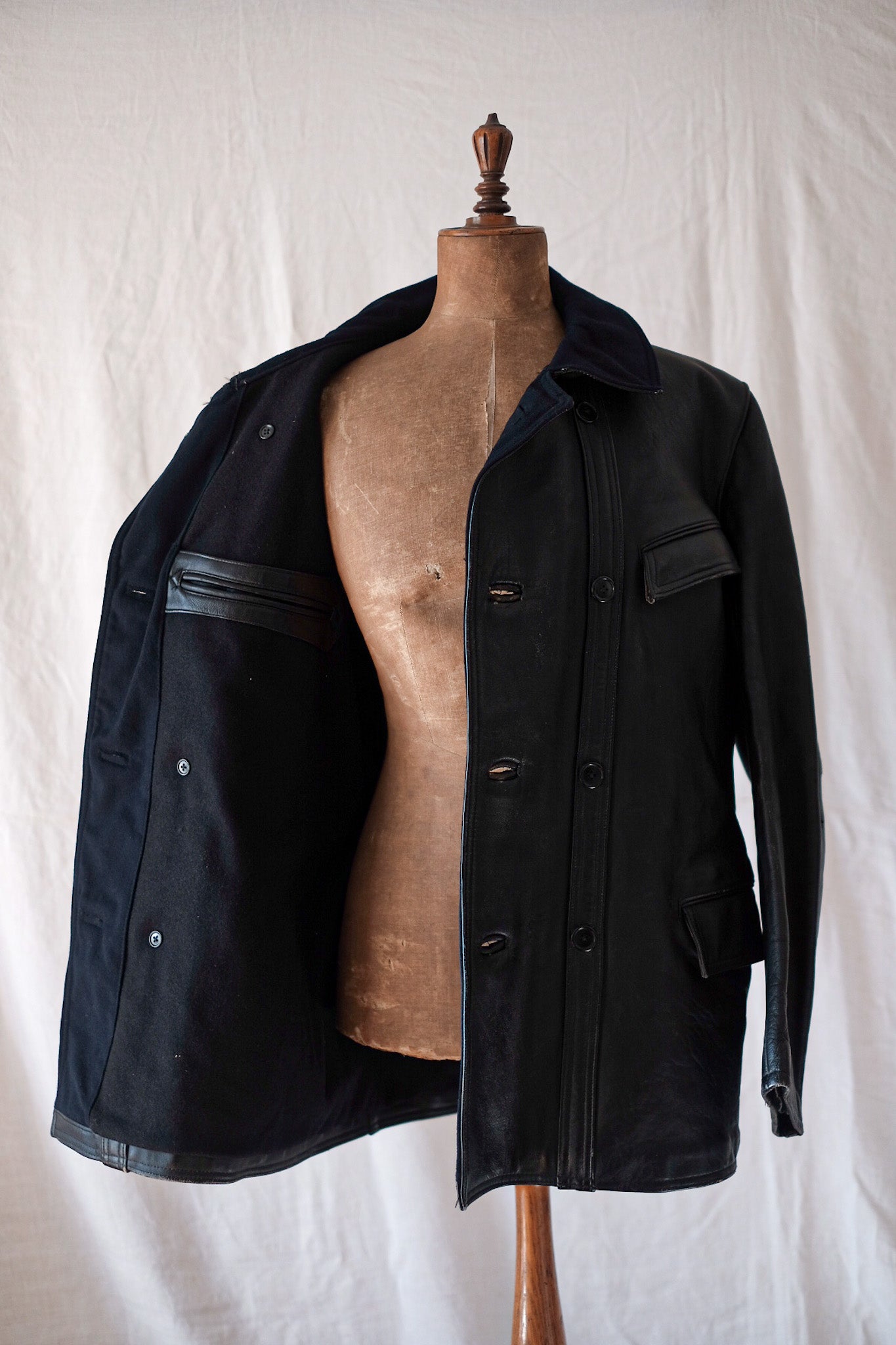 [~ 50's] แจ็คเก็ตหนัง le Corbusier French Vintage Jacket "Collar Wool"