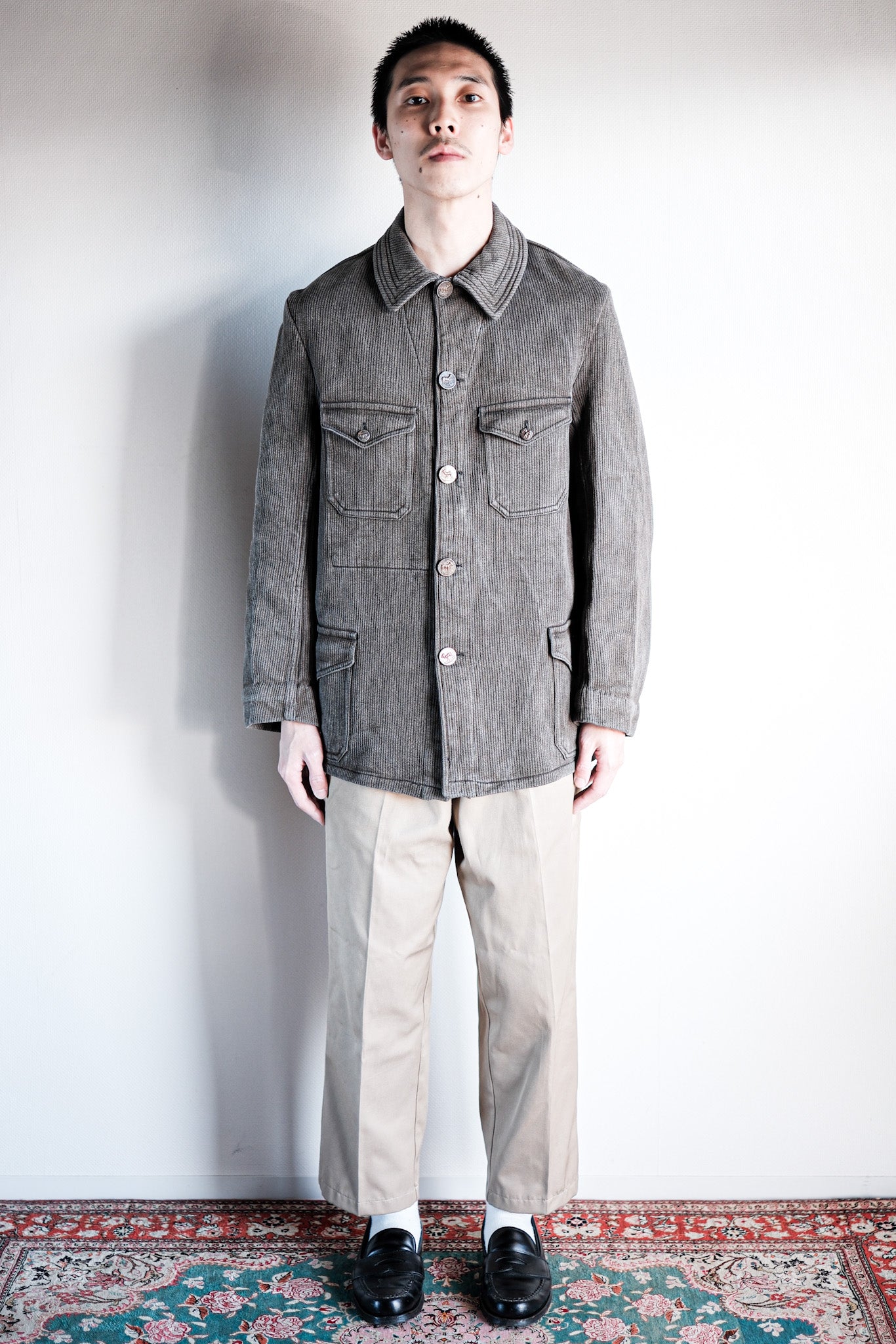 ［~40's］French Vintage Brown Salt & Pepper Cotton Pique Hunting Jacket