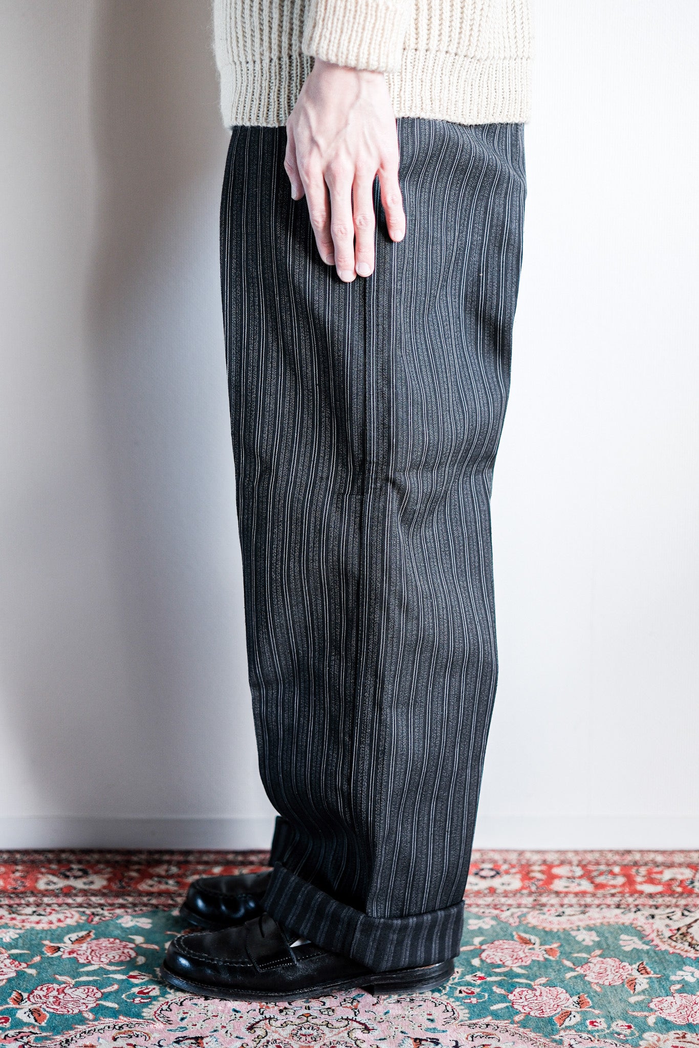 【~50's】French Vintage Cotton Striped Work Pants "CREPIER" "Dead Stock"