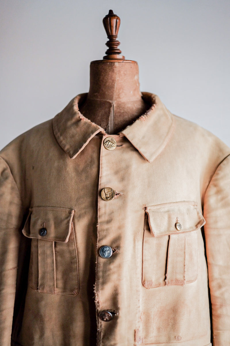 【~30's】French Vintage Moleskin Hunting Jacket With Chin Strap