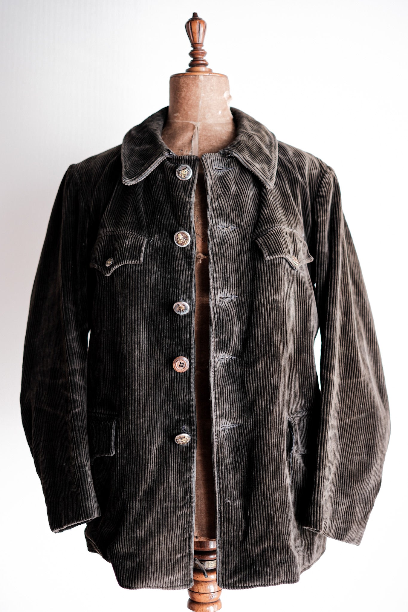 40's】French Vintage Dark Brown Corduroy Gamekeeper Hunting Jacket