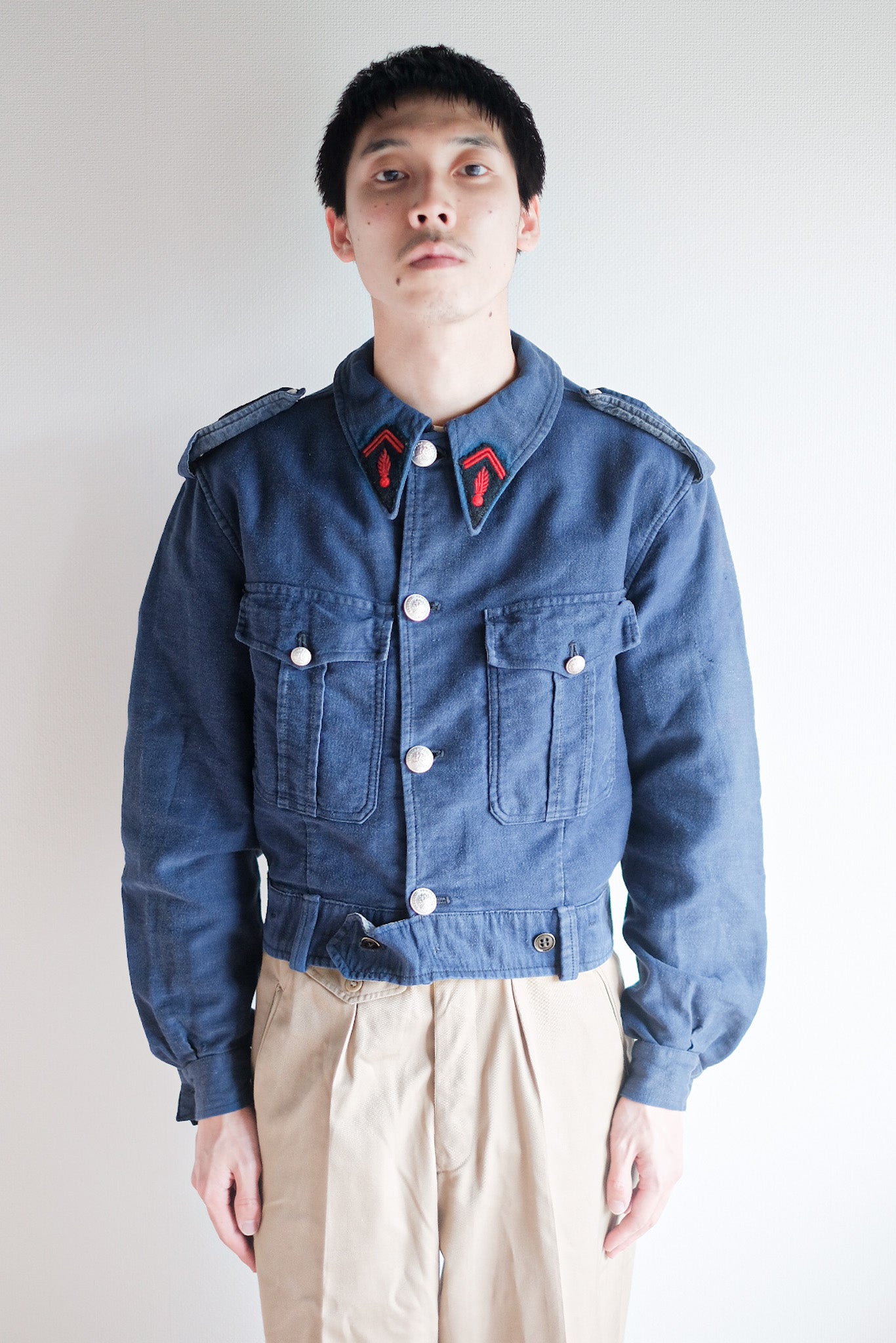 【~40's】French Vintage Blue Moleskin Fireman Jacket