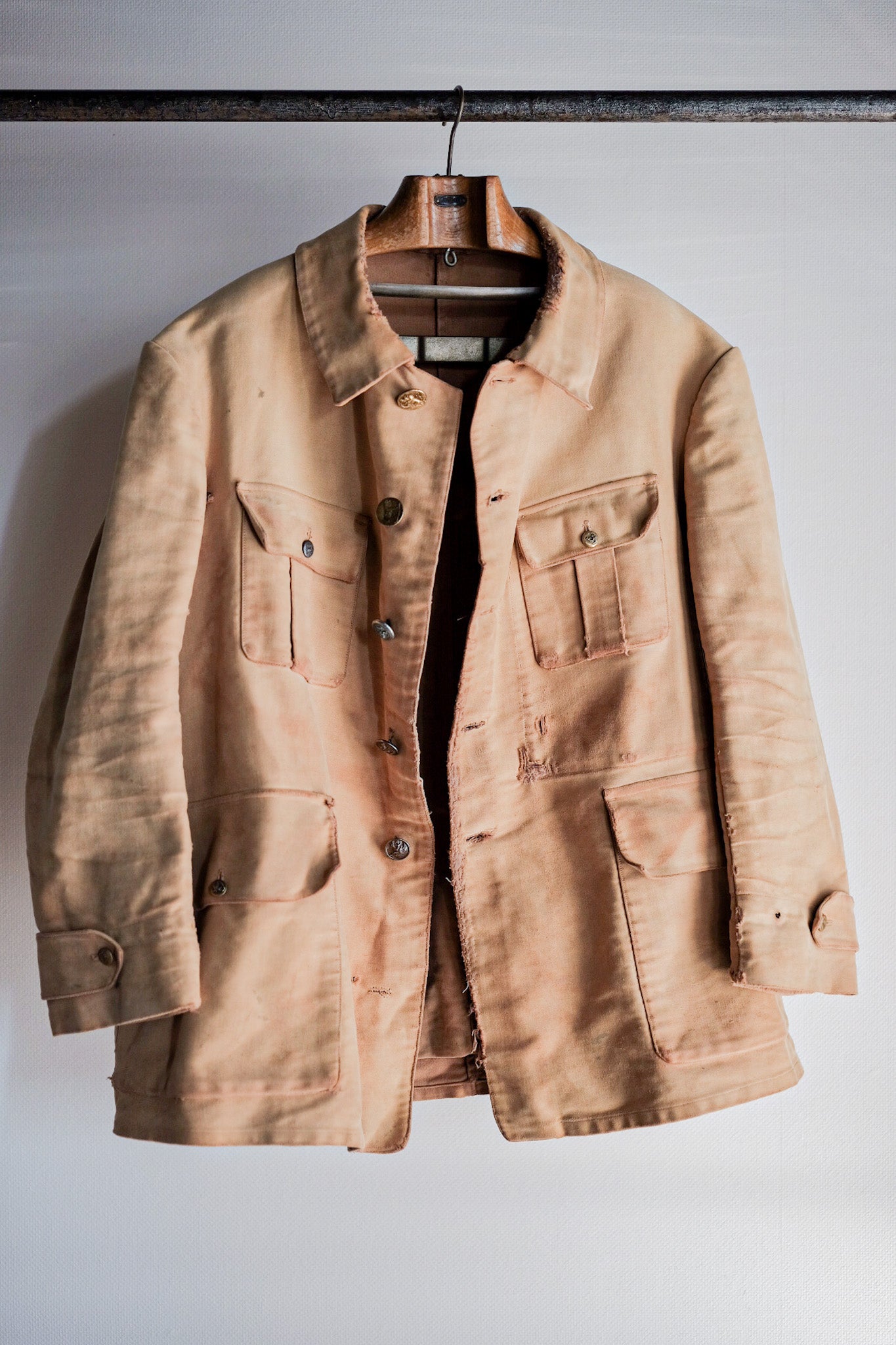 ［~30's］French Vintage Moleskin Hunting Jacket With Chin Strap