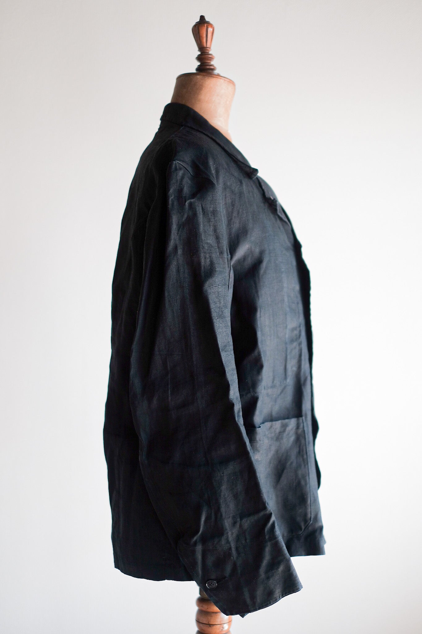 [~ 30's] French Vintage Black Indigo Linen Double Breasted Work Jacket ...