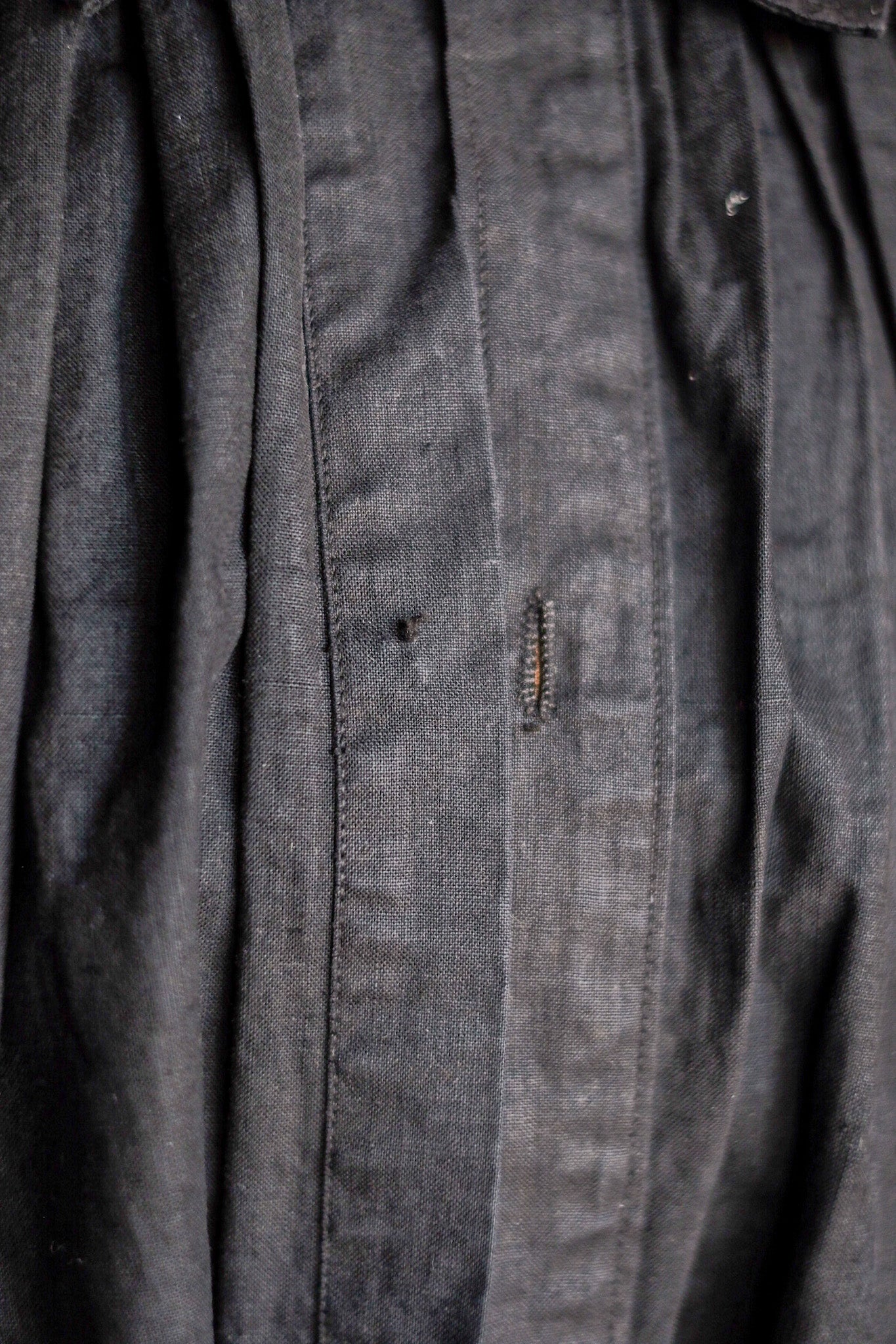 ［Early 20th C］French Antique Black Linen Smock "Biaude"