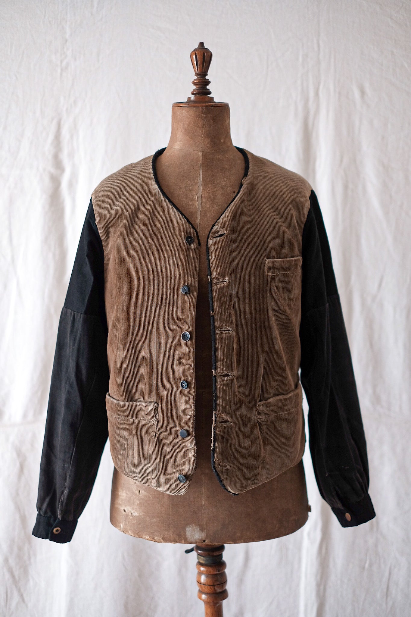 30's】French Vintage Brown Corduroy Gilet Jacket