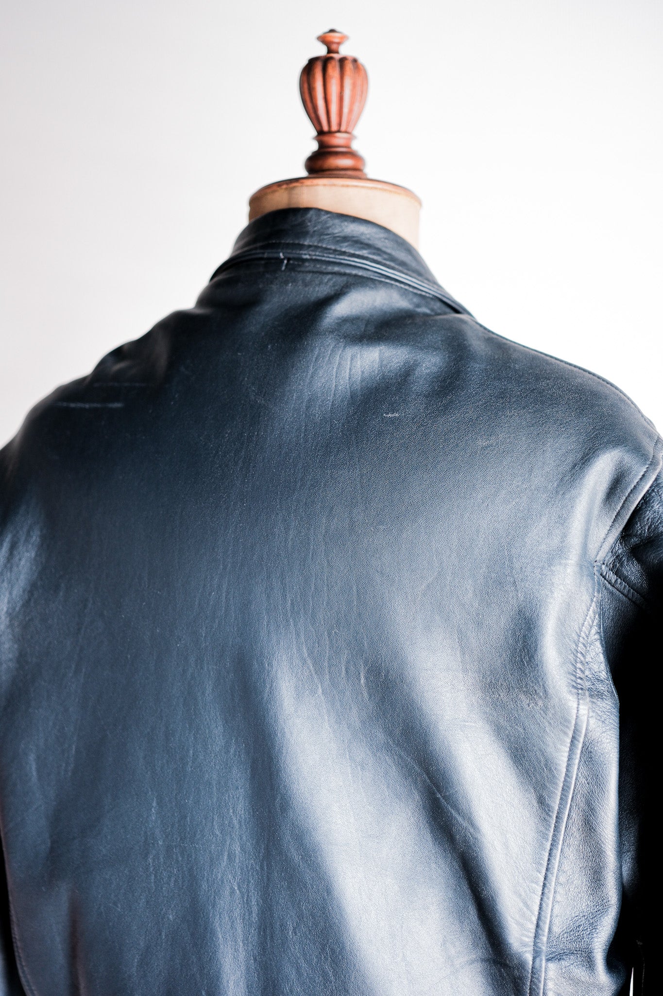 【~70's】French Air Force Pilot Leather Jacket With Chin Strap Size.96M