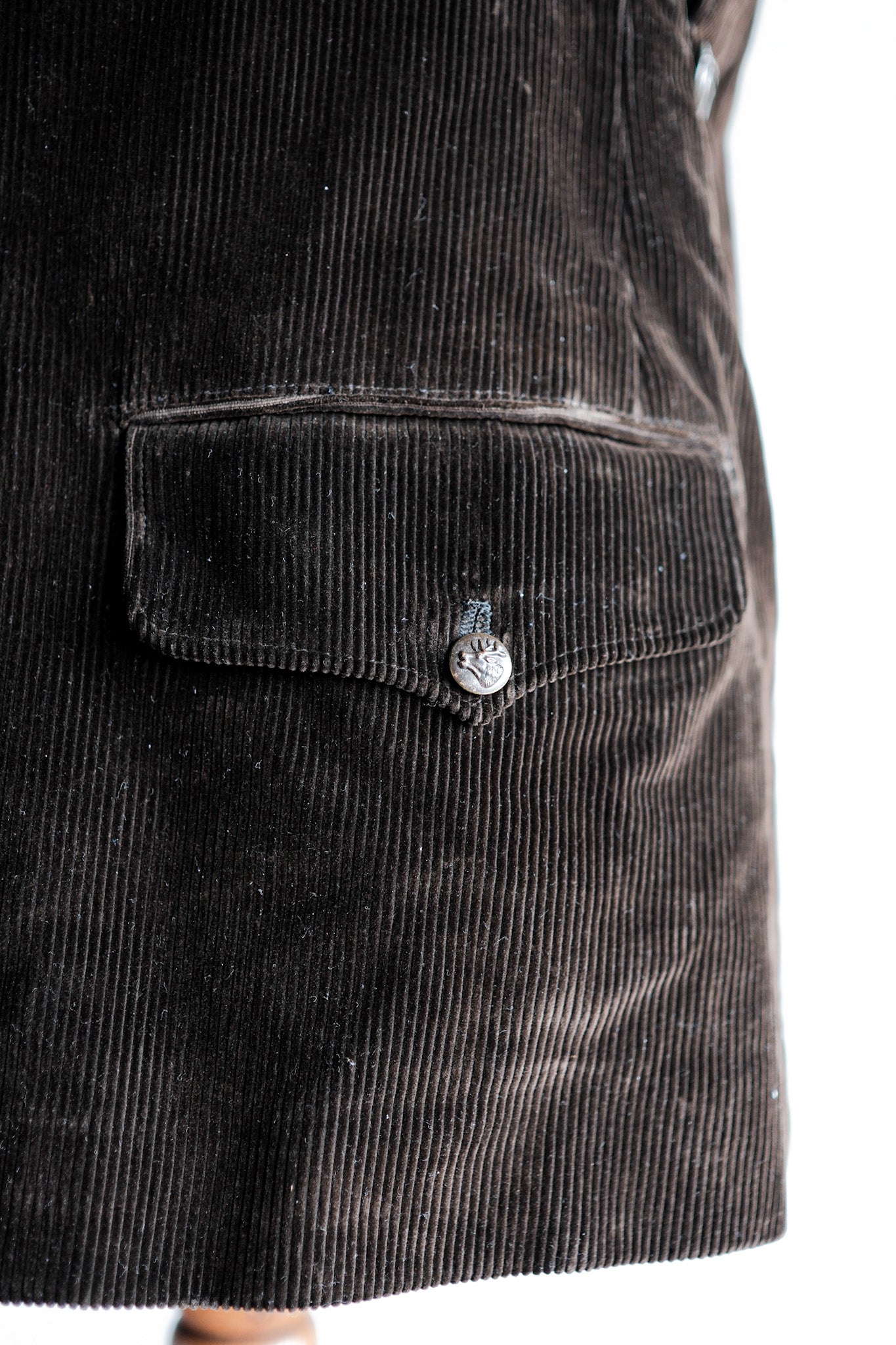 40's] French Vintage Dark Brown Corduroy Lapel Hunting