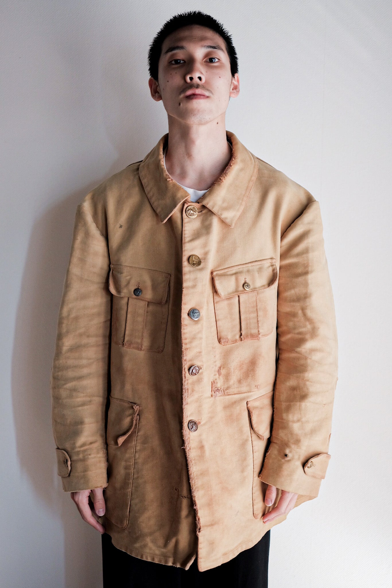 ［~30's］French Vintage Moleskin Hunting Jacket With Chin Strap