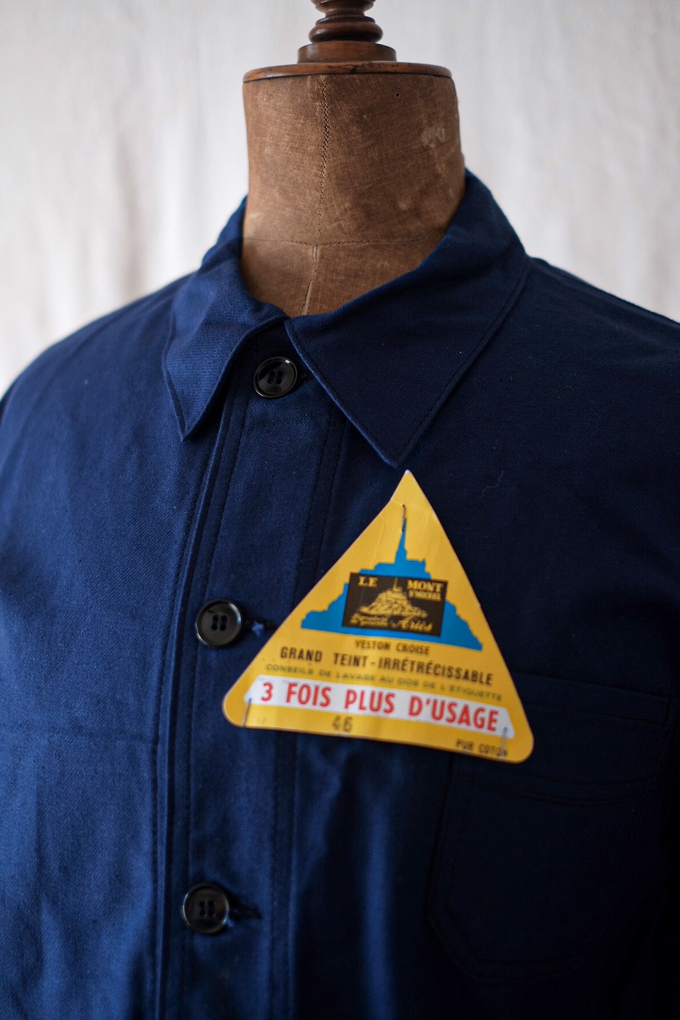 [~ 50's] French Vintage Blue Cotton Twil Work Jacket "Le Mont Stock" "Dead Stock"