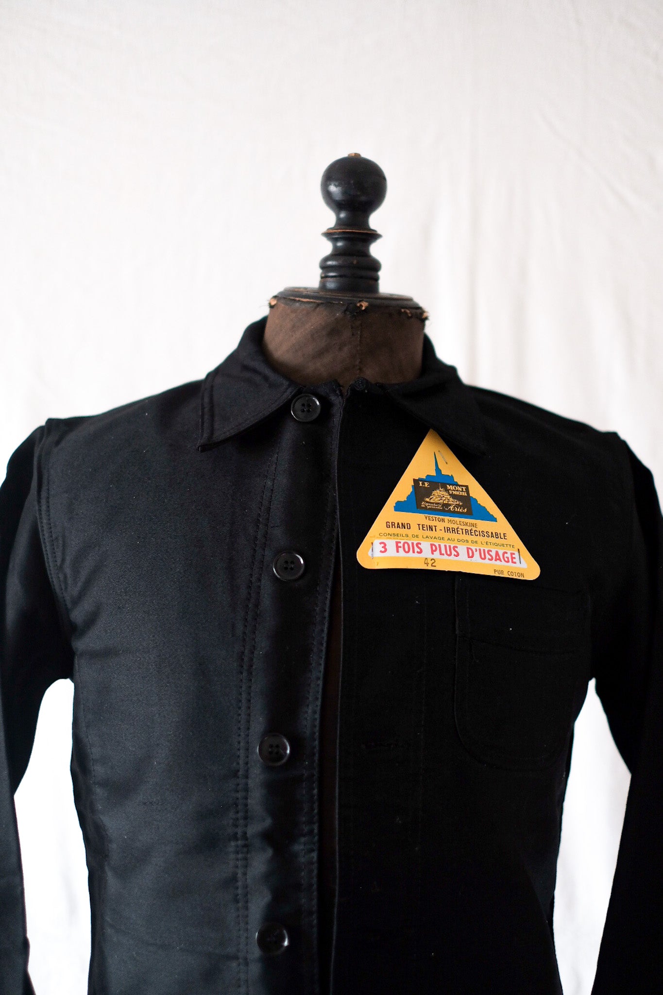 [~ 50 년대] 프랑스 빈티지 "Le Mont St. Michel"Black Moleskin Work Jacket "Dead Stock"