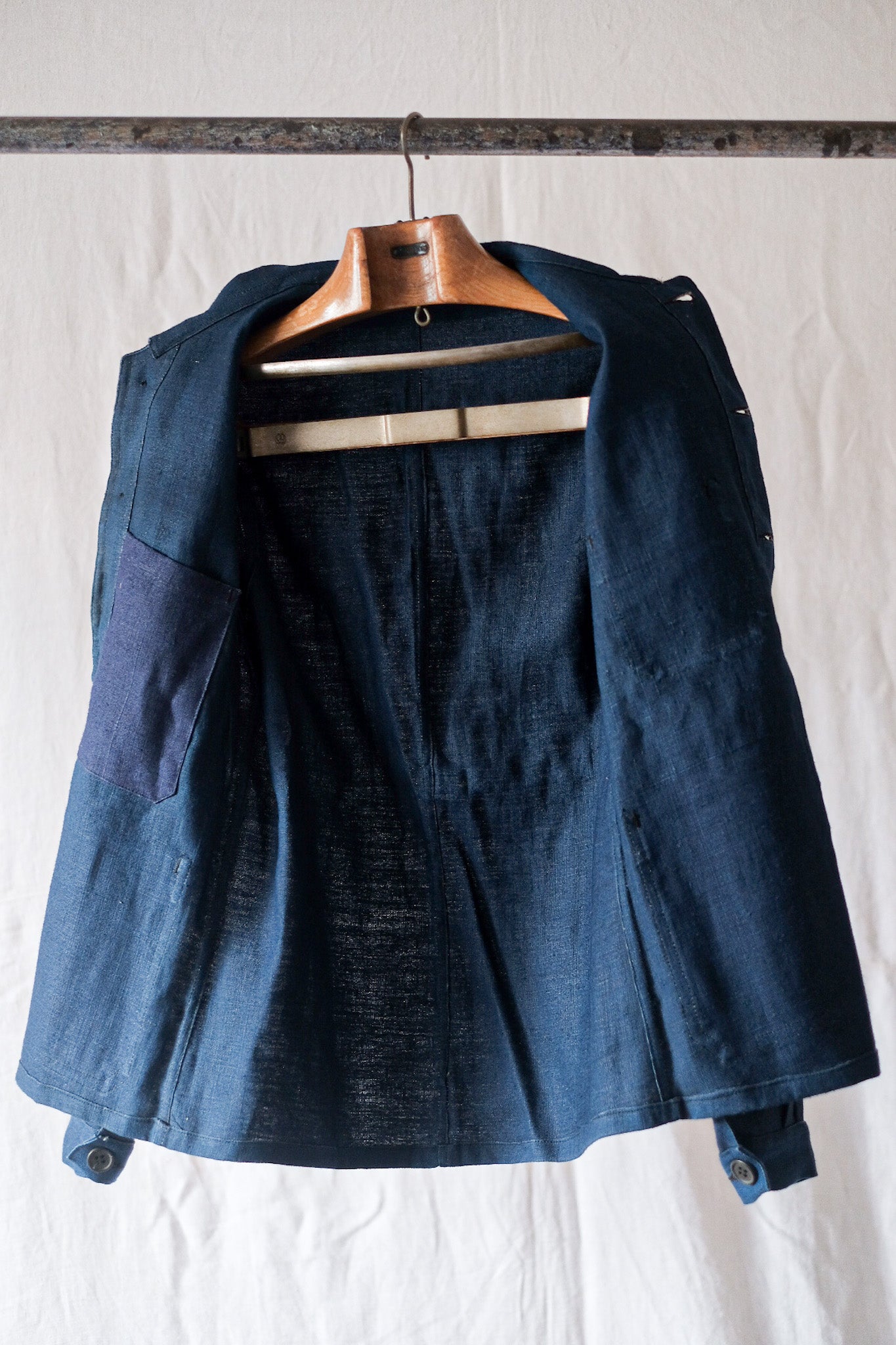 [〜30年代]法國復古靛藍亞麻布工作夾克“死庫存”