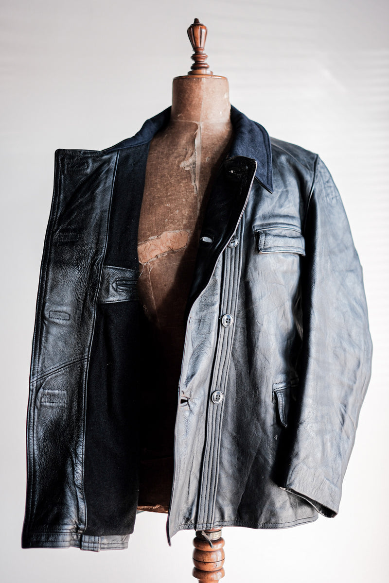 【~50's】French Vintage Le Corbusier Leather Work Jacket "Wool Collar"