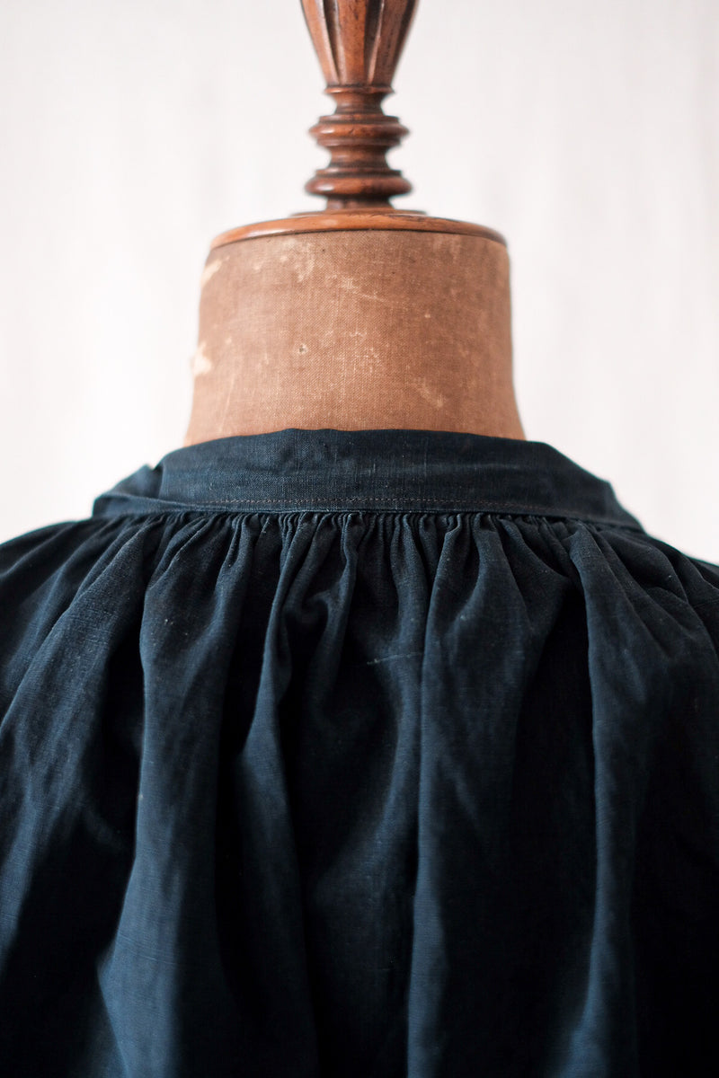 Early 20th C] French Antique Indigo Linen Smock Open Type 