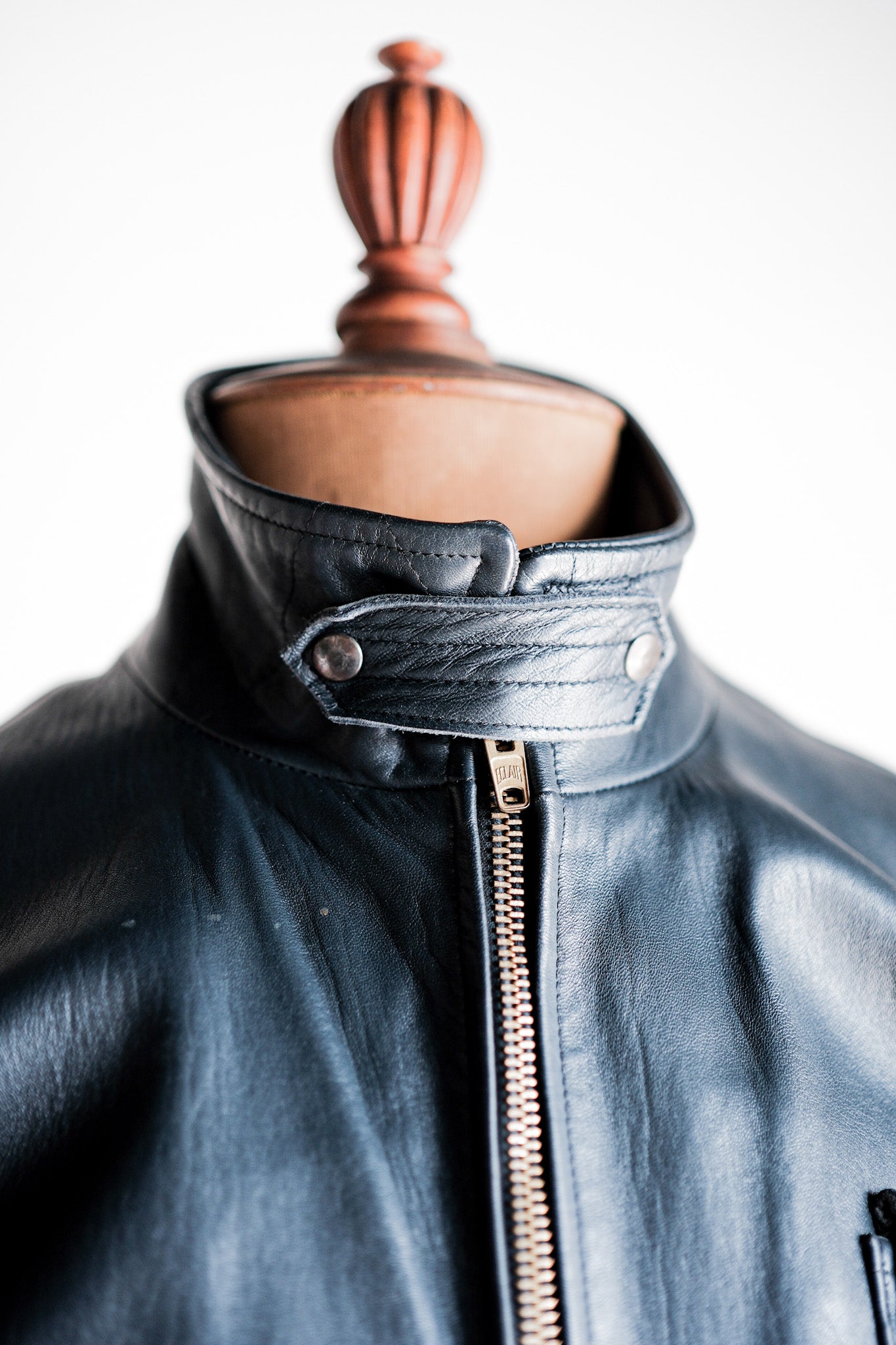【~70's】French Air Force Pilot Leather Jacket With Chin Strap Size.96M