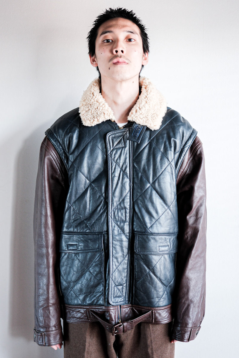 [~ 70's] Old Marcel Lassance Leather Bomber Jacket Size.52