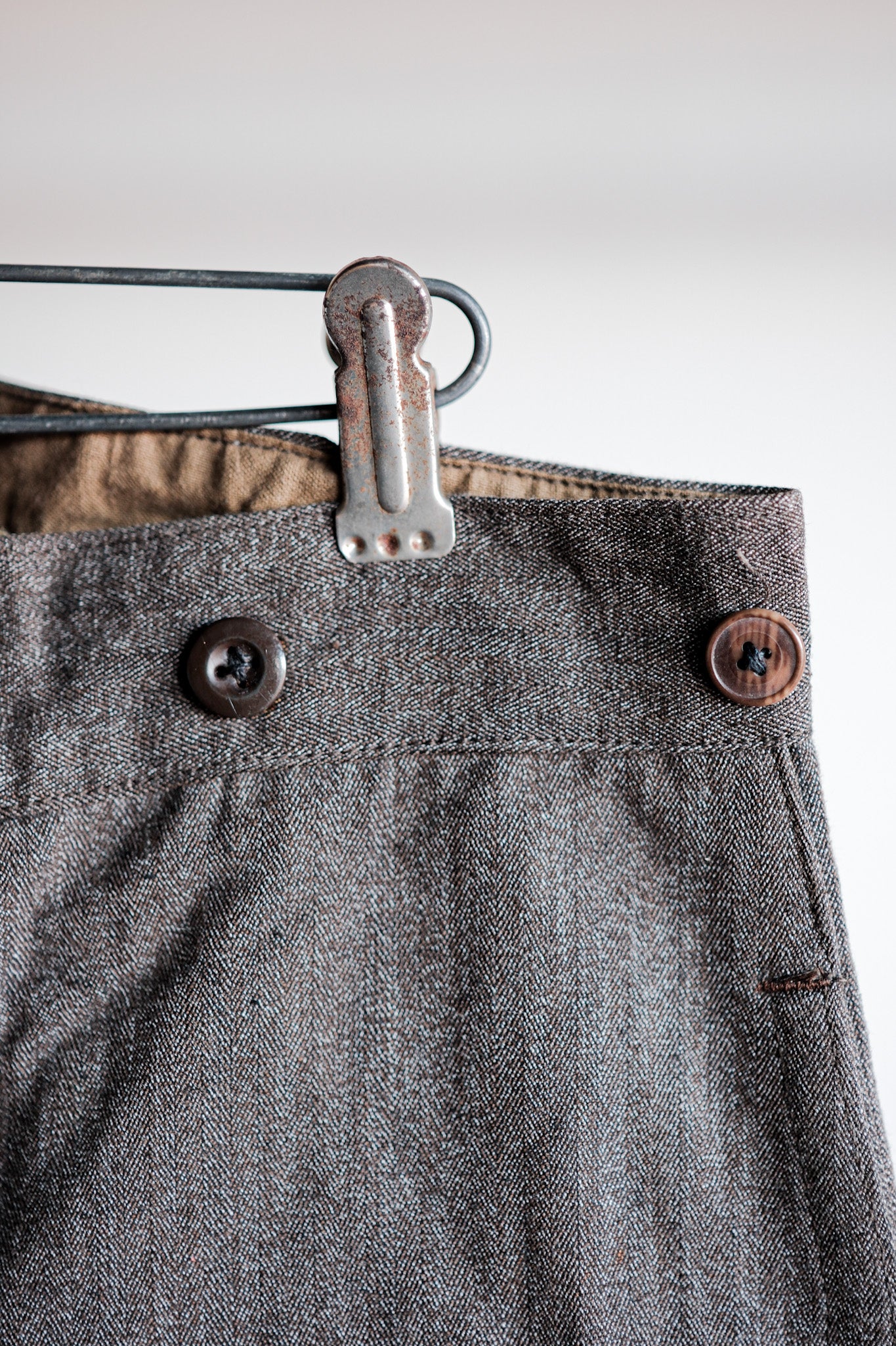 ［~20's］French Vintage Brown Salt & Pepper Cotton HBT Work Pants