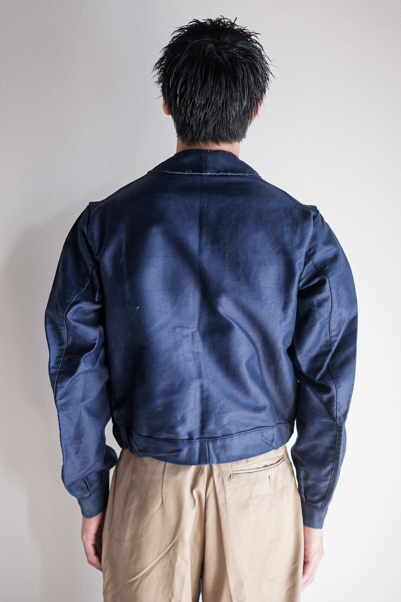 【~40's】French Vintage Blue Moleskin Cyclist Jacket "Dead Stock"