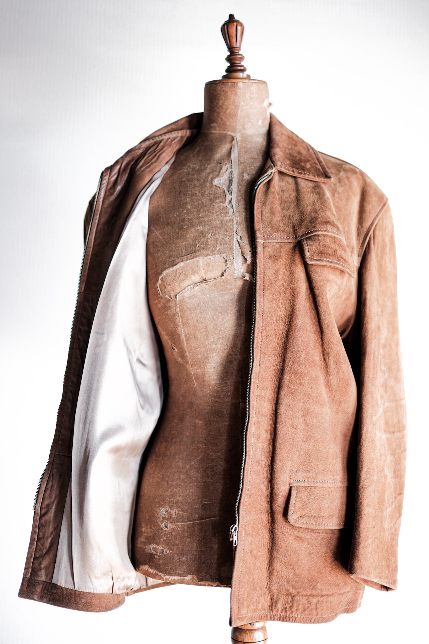 ［~60's］French Vintage Brown Suede Zip Up Jacket