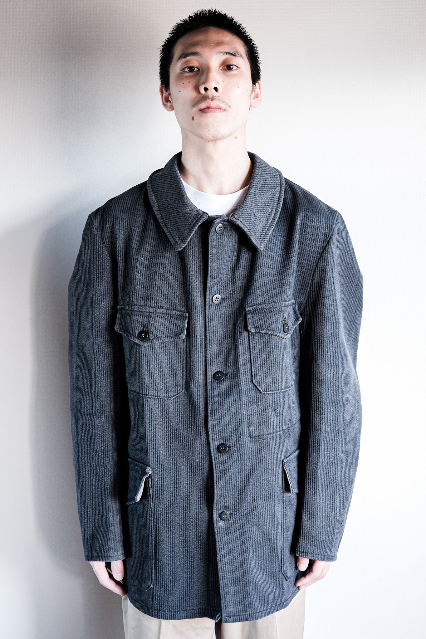 ［~60's］French Vintage Blue Gray Cotton Pique Hunting Jacket