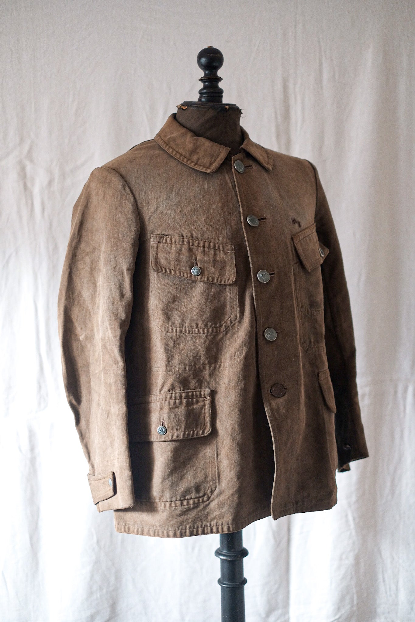[~ 30's] French Vintage Brown Cotton Hbt Hunting Jacket