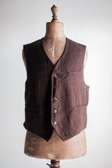 [~ 40's] French Vintage Brown Work Gilet ทำงาน