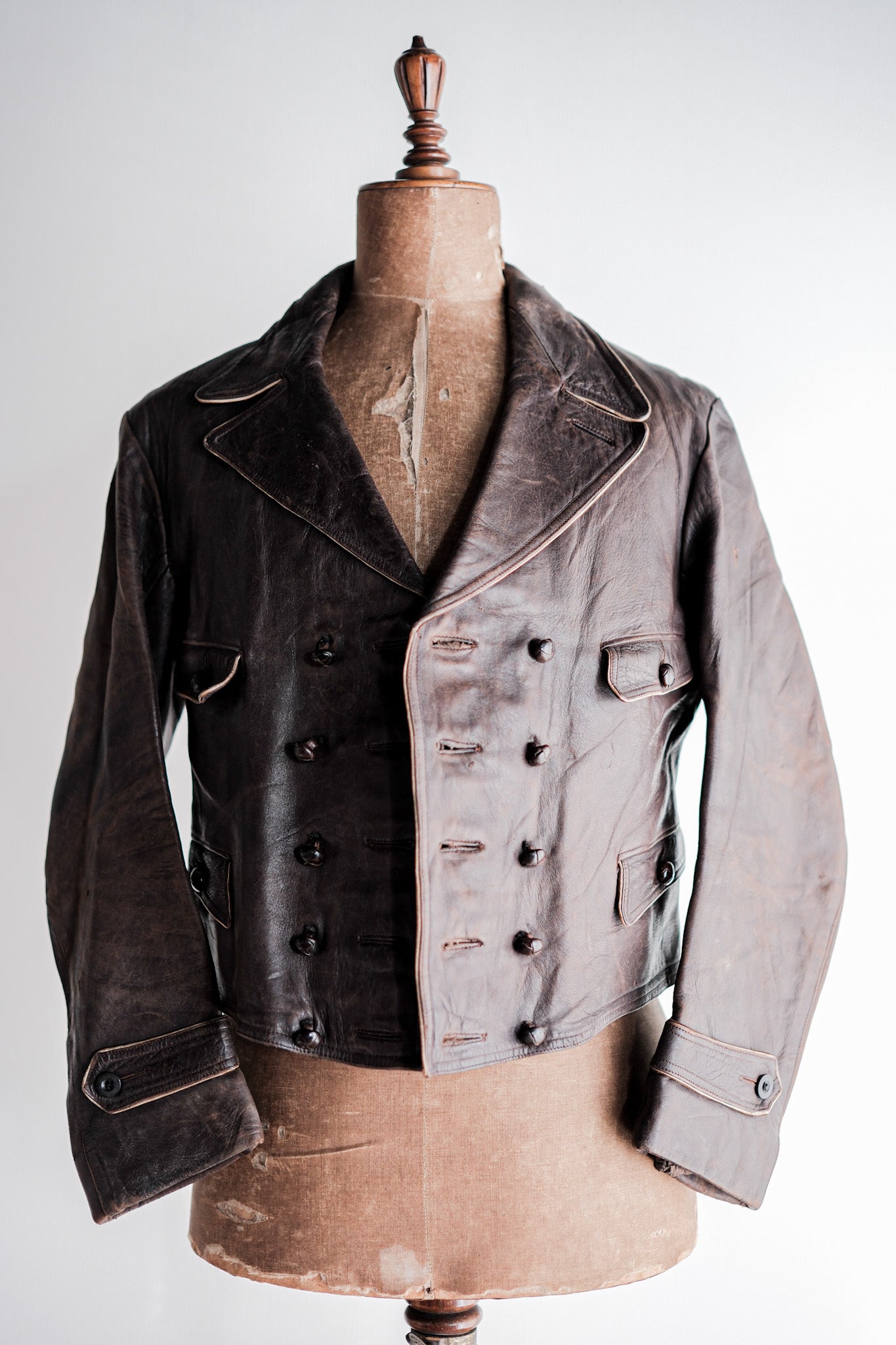 40's】German Vintage Double Breasted Motorcycle Leather Jacket