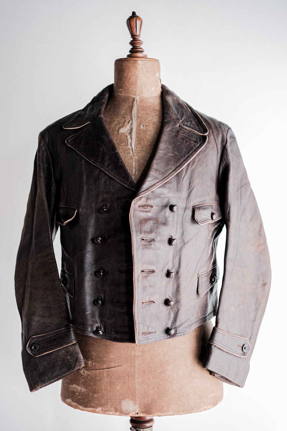 【~40's】German Vintage Double Breasted Motorcycle Leather Jacket